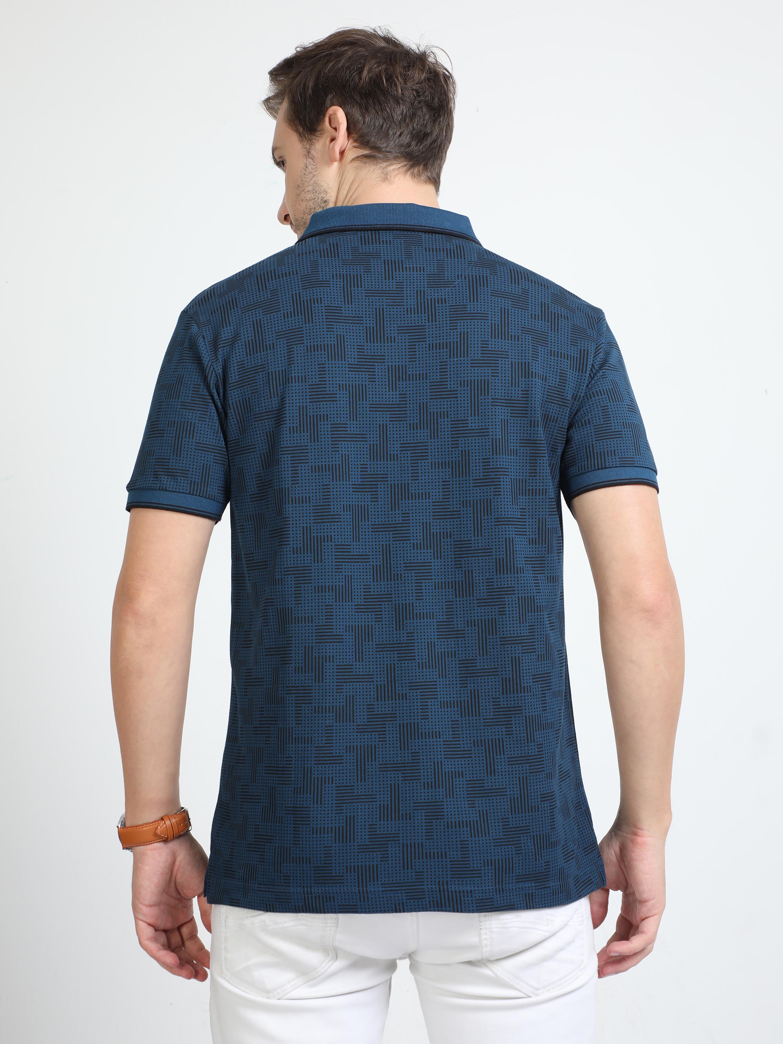Classic Polo Mens Cotton Half Sleeves Printed Slim Fit Polo Neck Dark Blue Color T-Shirt | Beau - 220 A Sf P