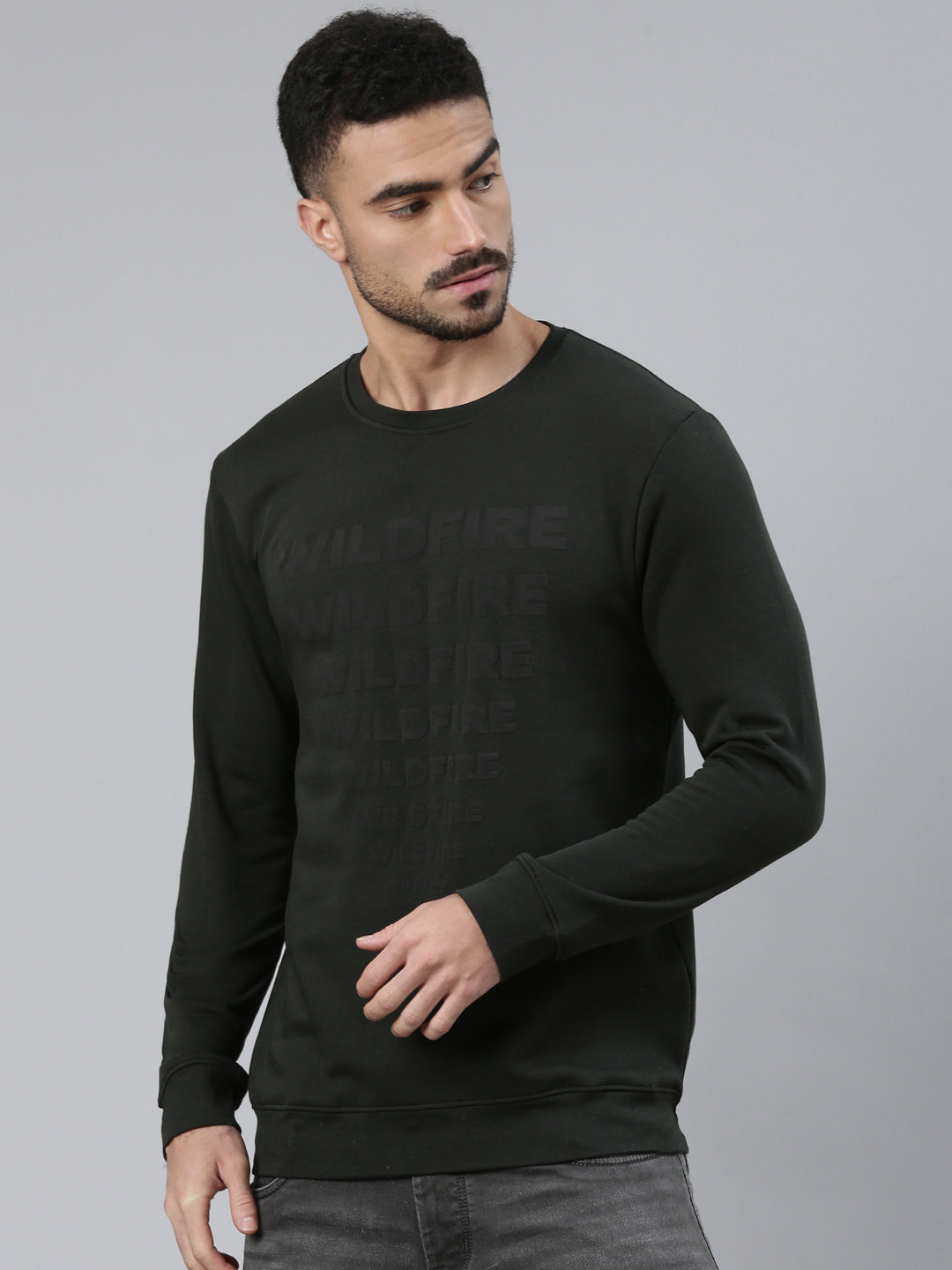 Classic Polo Men's Charcoal Grey Crew Neck Pull Over Printed  Sweatshirt | CPSS - 503 B