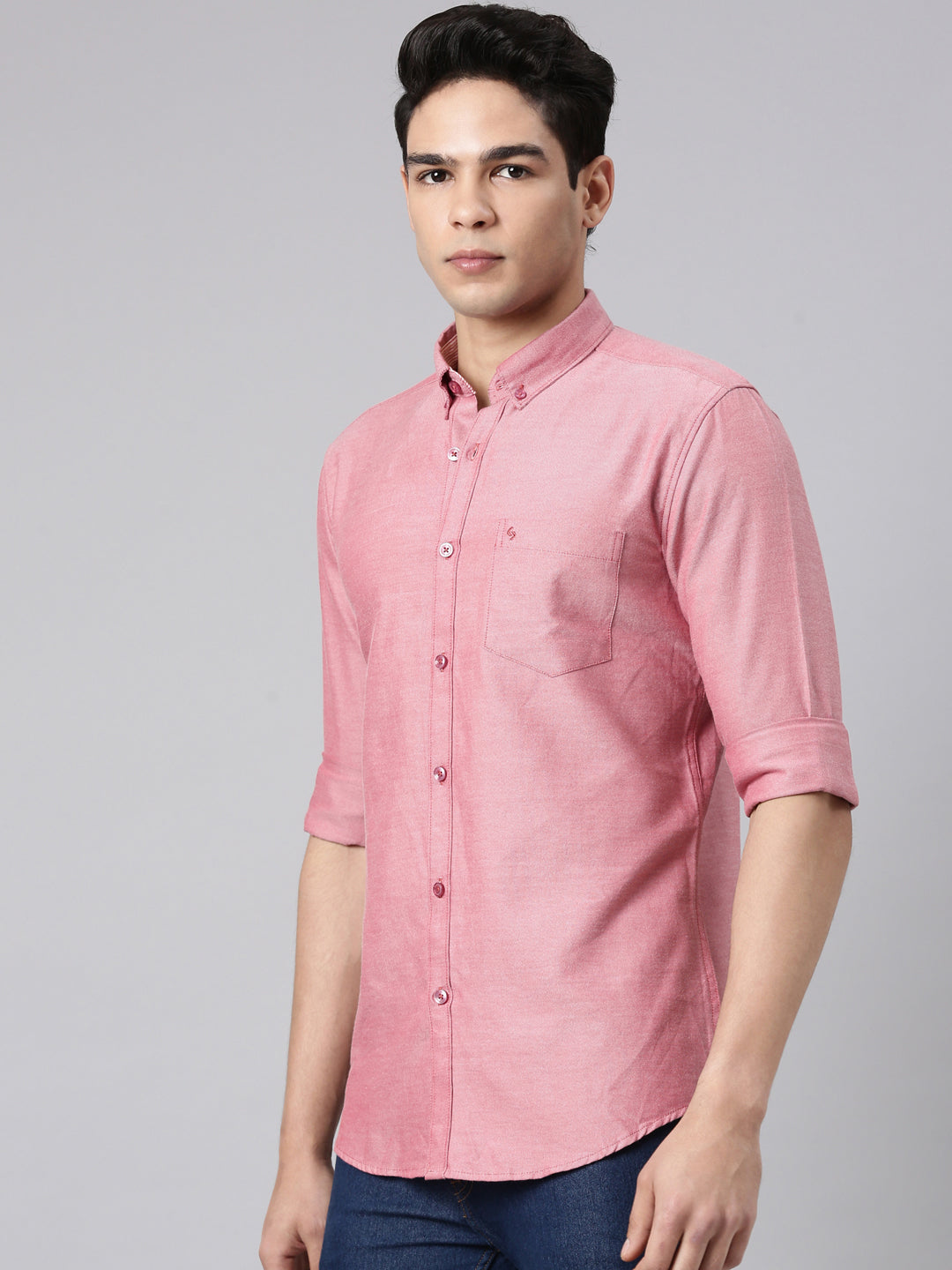 Classic Polo Men's Full Sleeve Dark Pink Polo Neck Milano Fit Solid Cotton Casual Shirt | TOY-ENZO-RED MF FS