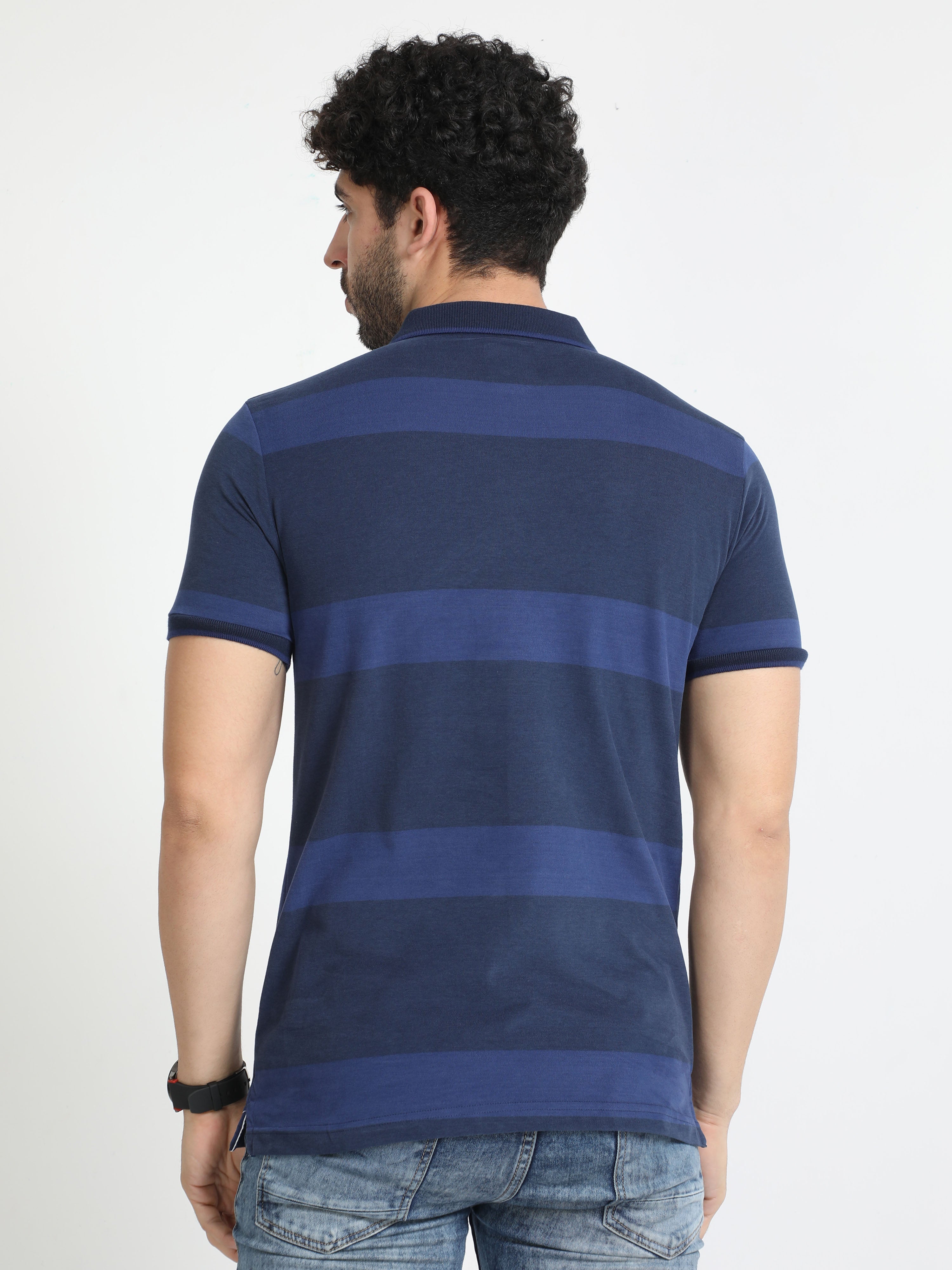 Classic Polo Mens Cotton Half Sleeves Striped Slim Fit Polo Neck Navy Color T-Shirt | Cpeg - 313 A Sf P