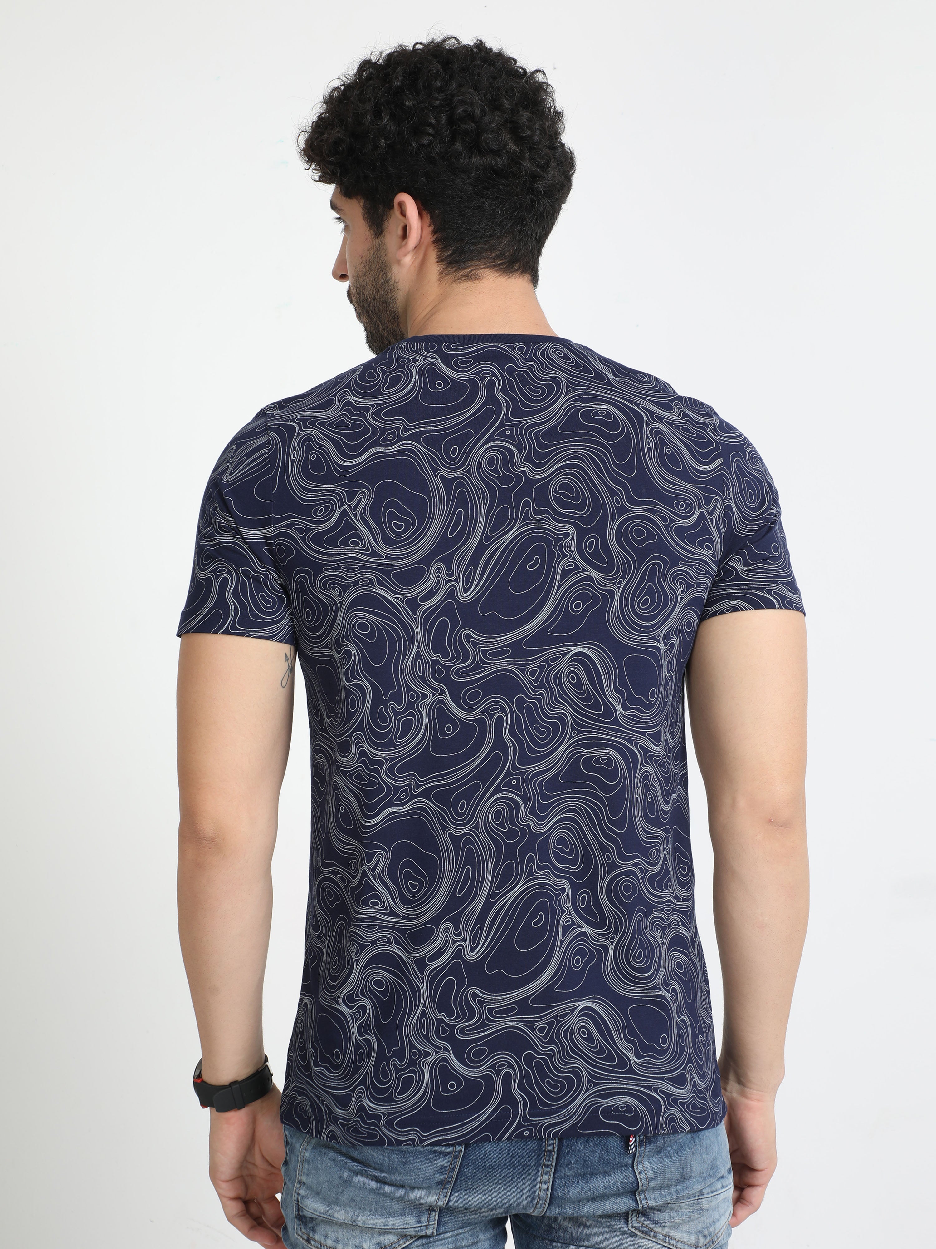 Classic Polo Mens Cotton Half Sleeves Floral Slim Fit Crew Neck Navy Blue Color T-Shirt | Brcn - 556 B Sf C