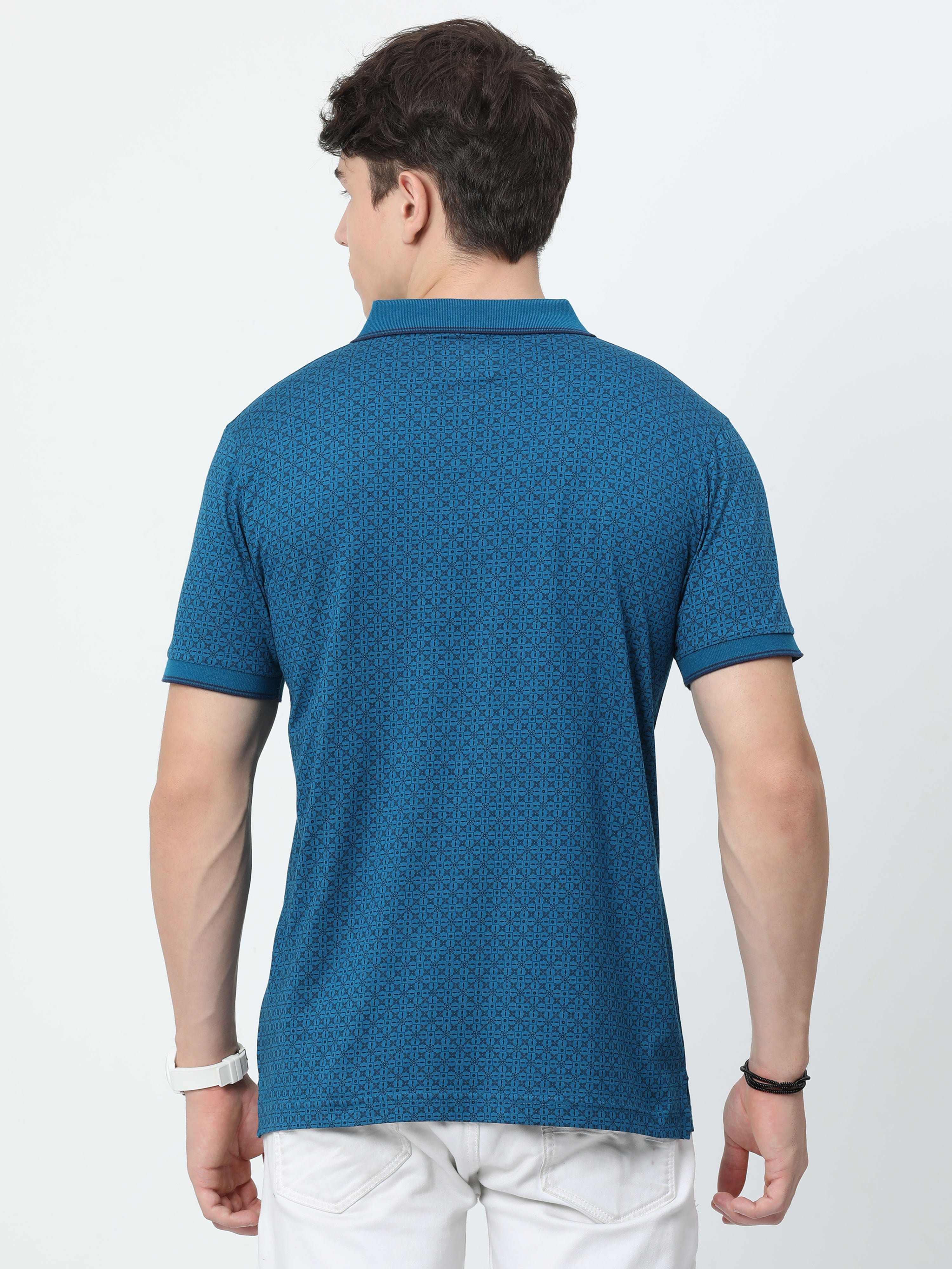 Classic Polo Mens Cotton Half Sleeves Floral Slim Fit Polo Neck Blue Color T-Shirt | Bello - 219 B Sf P