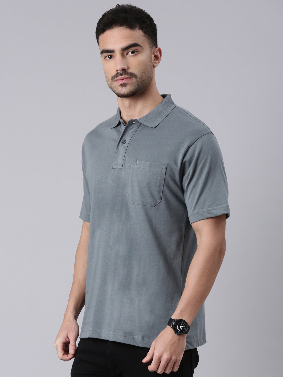 Classic Polo Men's Half Sleeve Steel Grey Polo Neck Authentic Fit Solid Cotton T-Shirt | TOY-SOLIX-STROM AF P