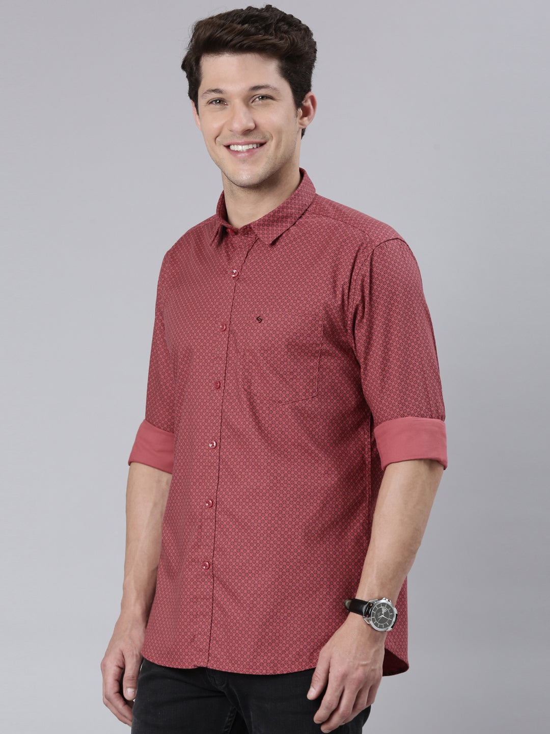 Classic Polo Men's Full Sleeve Dark Peach Polo Neck 100% Cotton Slim Fit Shirt | SP2-CL-65 A-FS-PRT-SF