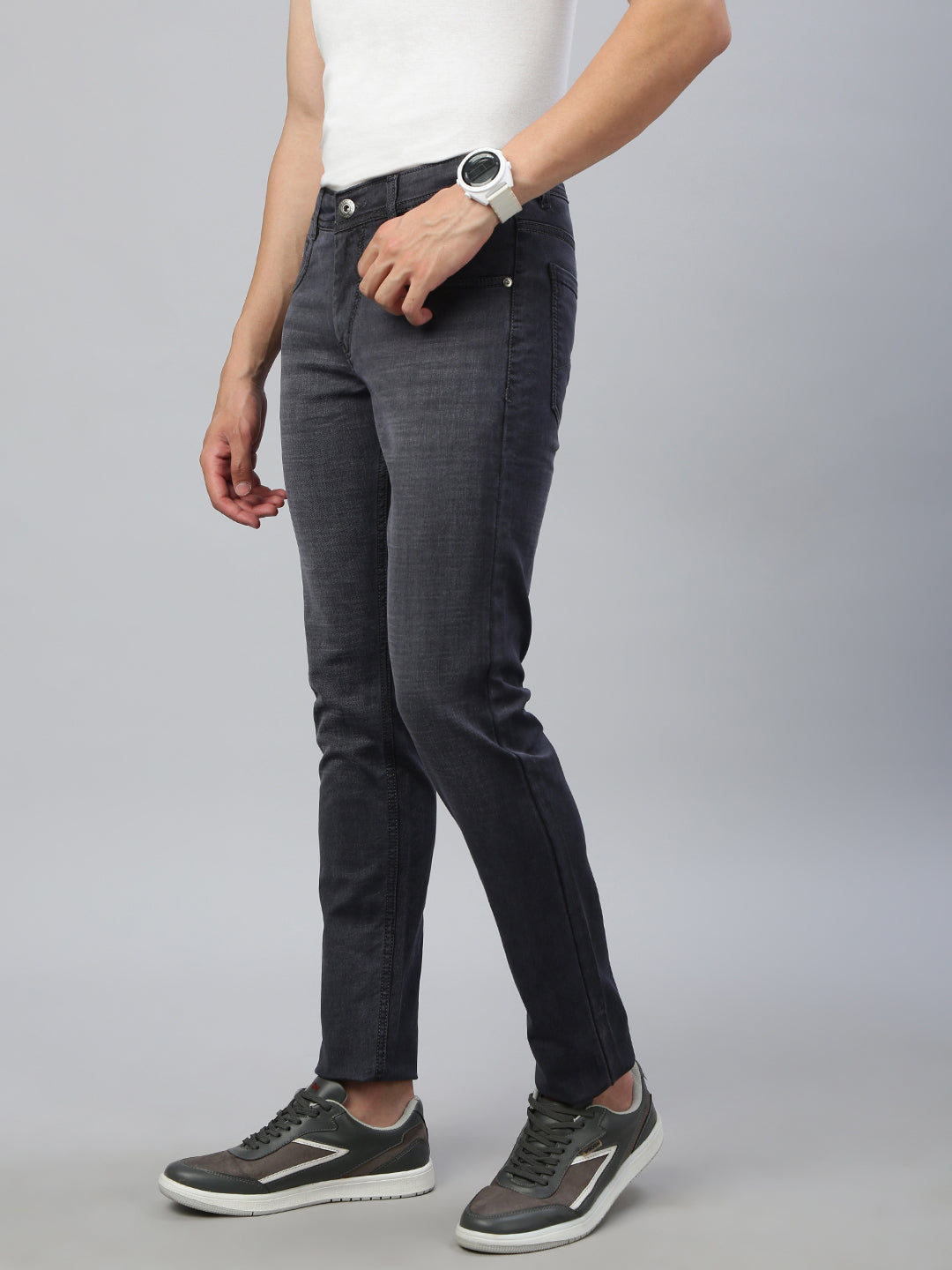 Classic Polo Men's Dark Grey Slim Fit Solid Denim||CPDQ1-08-DGRY-SF