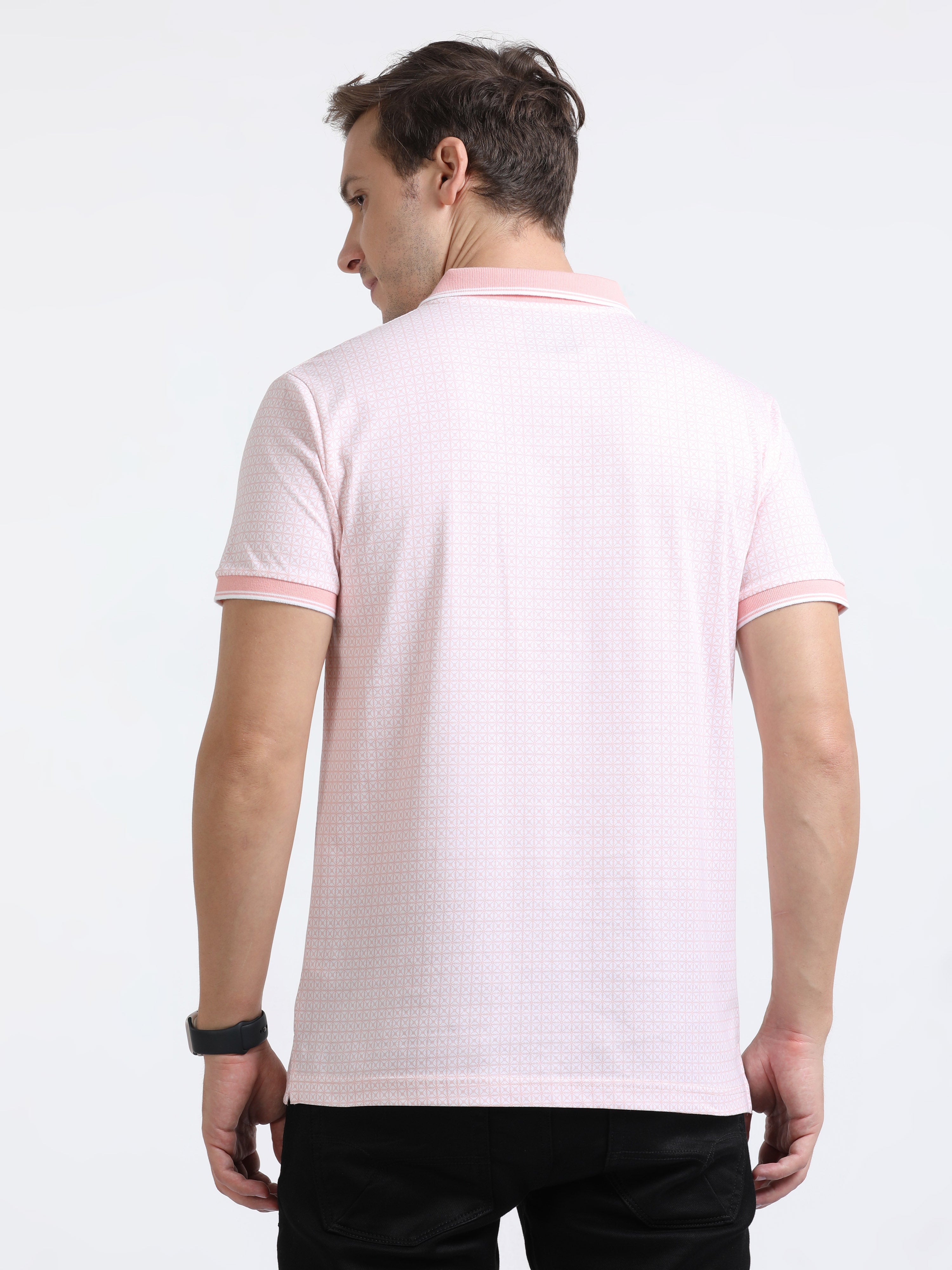 Classic Polo Mens Pure Cotton Half Sleeves Printed Slim Fit Polo Neck Peach Color T-Shirt | Bello - 217 A Sf P