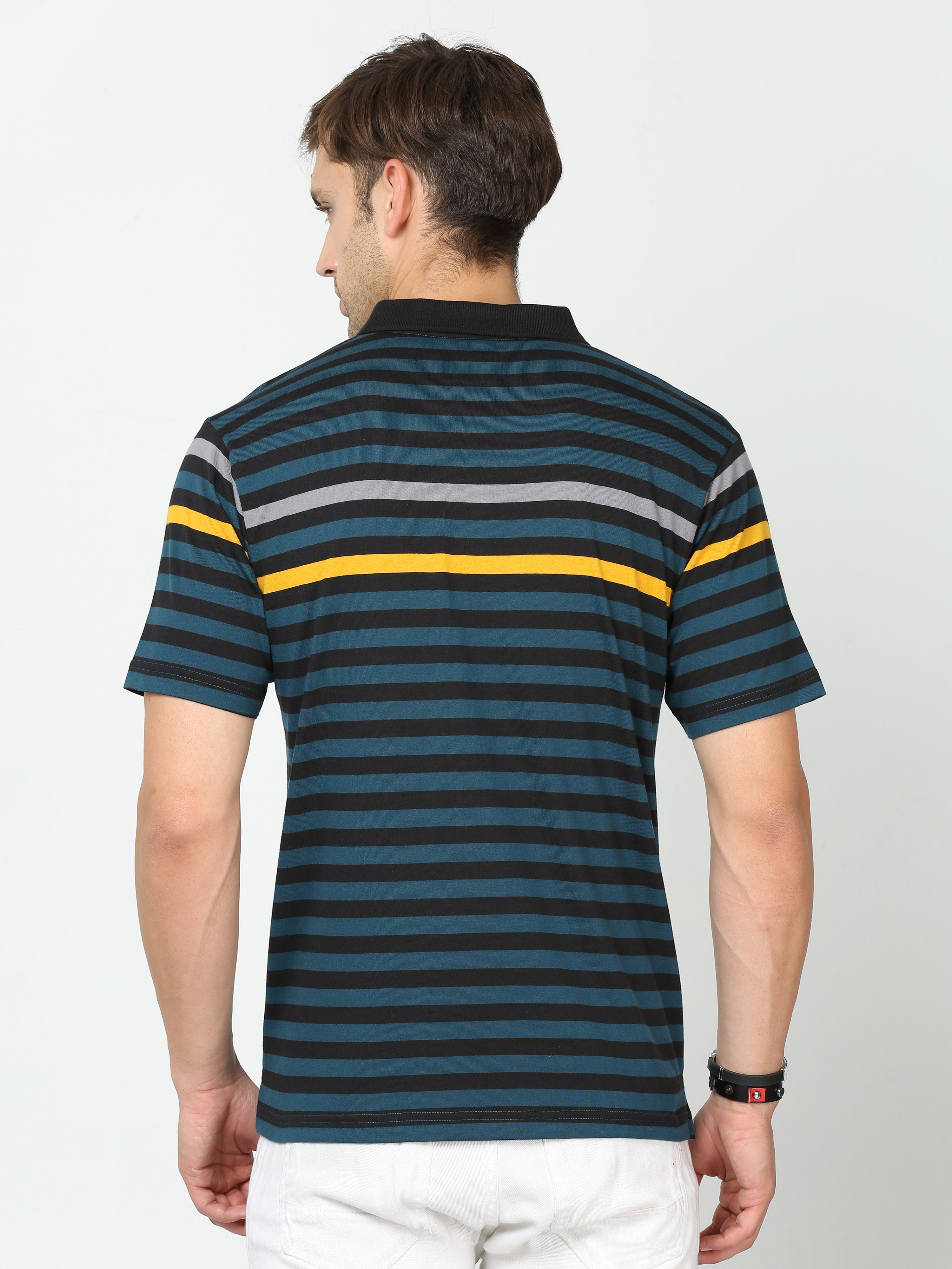 Classic Polo Mens Cotton Half Sleeves Striped Authentic Fit Polo Neck Black Color T-Shirt | Avon - 550 B Af P