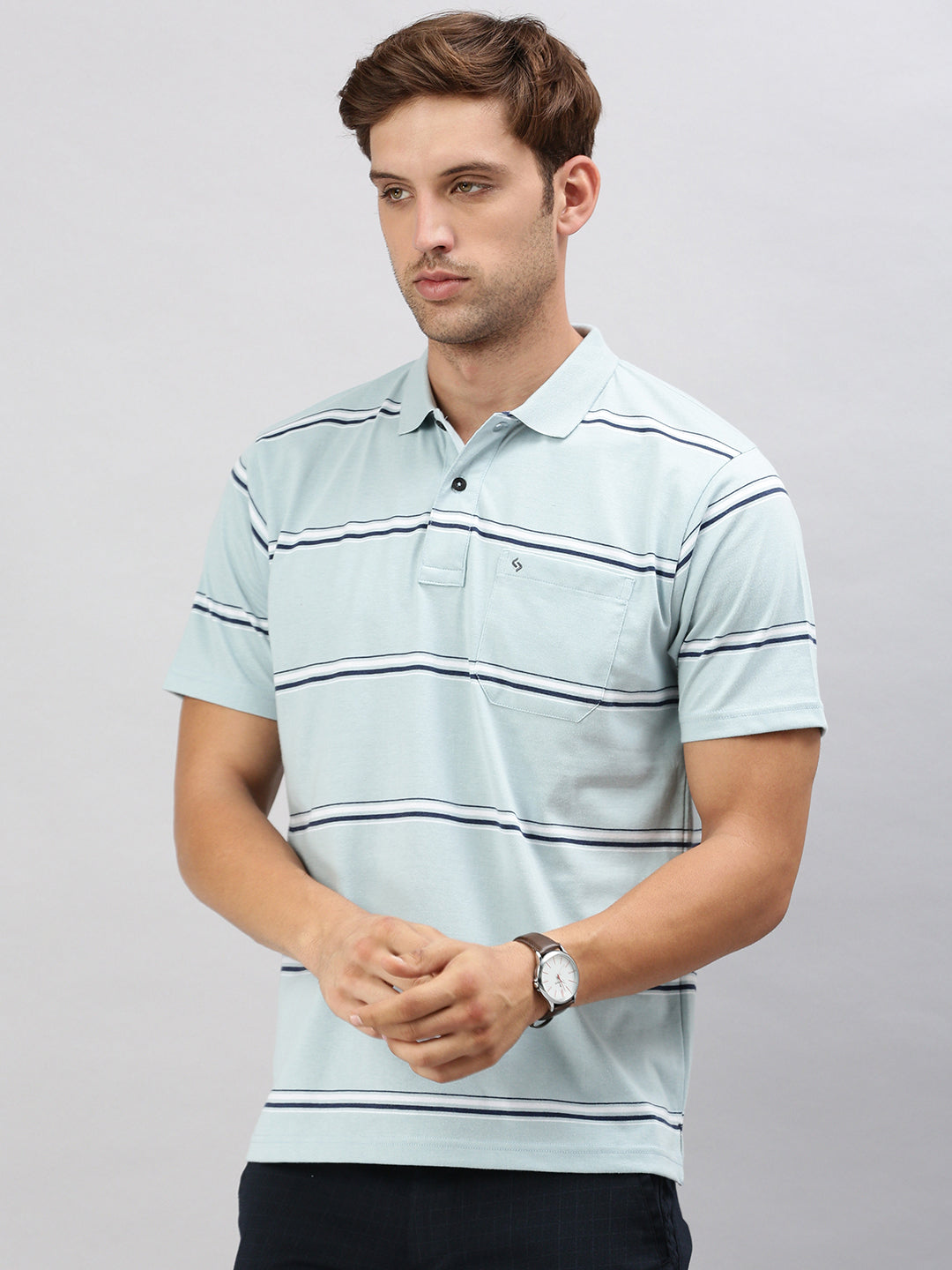 Classic Polo Men's Half Sleeve Lt. Blue Polo Neck Cotton Authentic Fit T Shirt | AVON - 586 B AF P