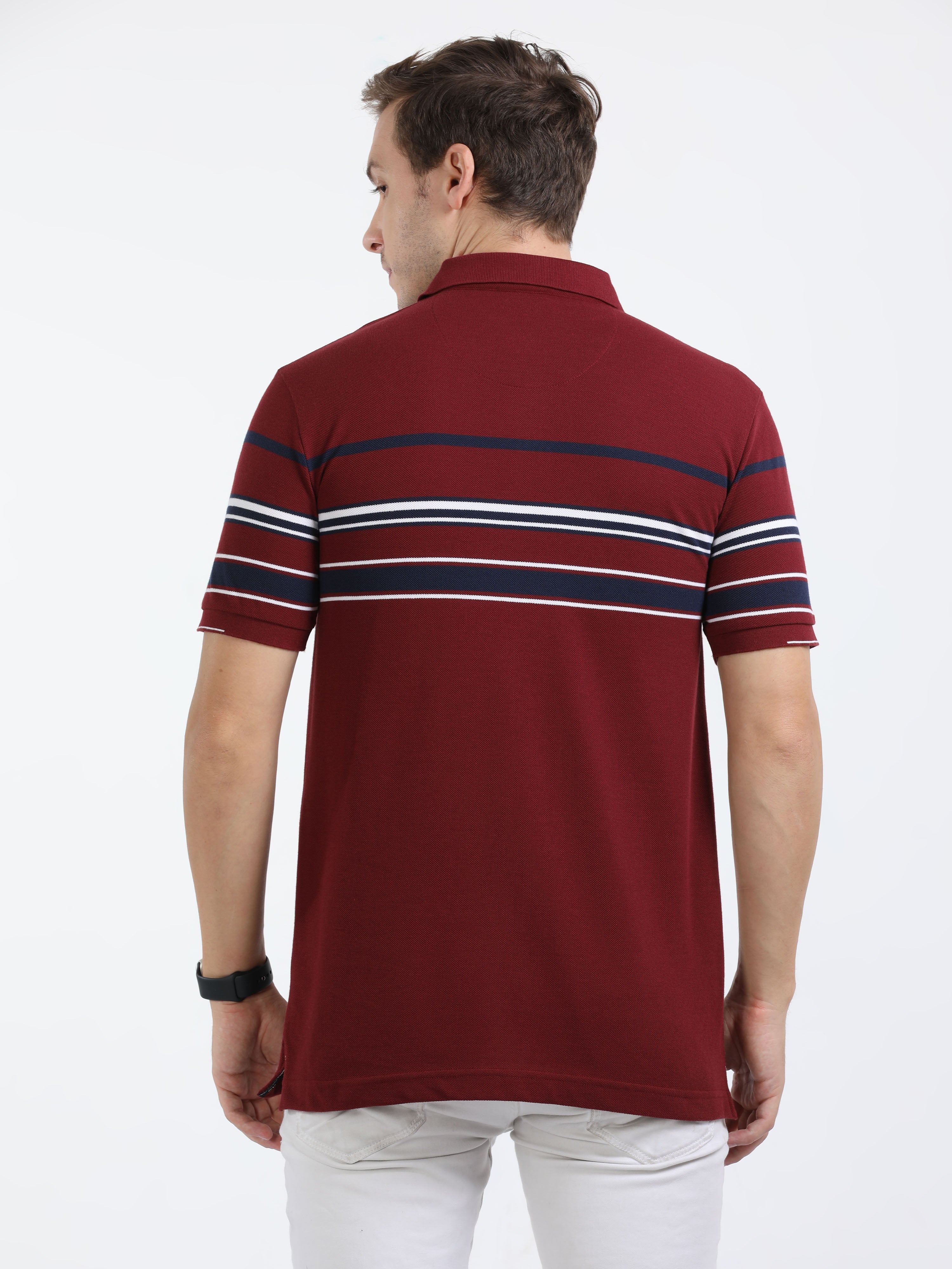 Classic Polo Mens Cotton Half Sleeves Striped Slim Fit Polo Neck Maroon Color T-Shirt | Vta - 245 A Sf P