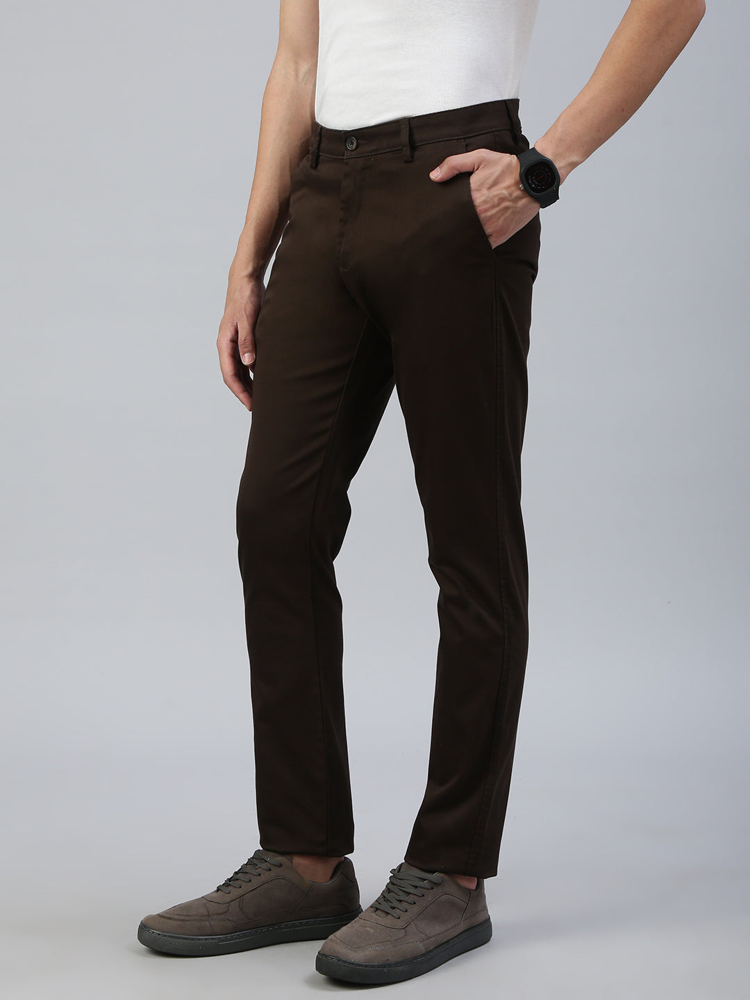 Classic Polo Men's Dark Brown Moderate Fit Solid Casual Trouser||TQ1-CL-31 A-BRW-MF-LY