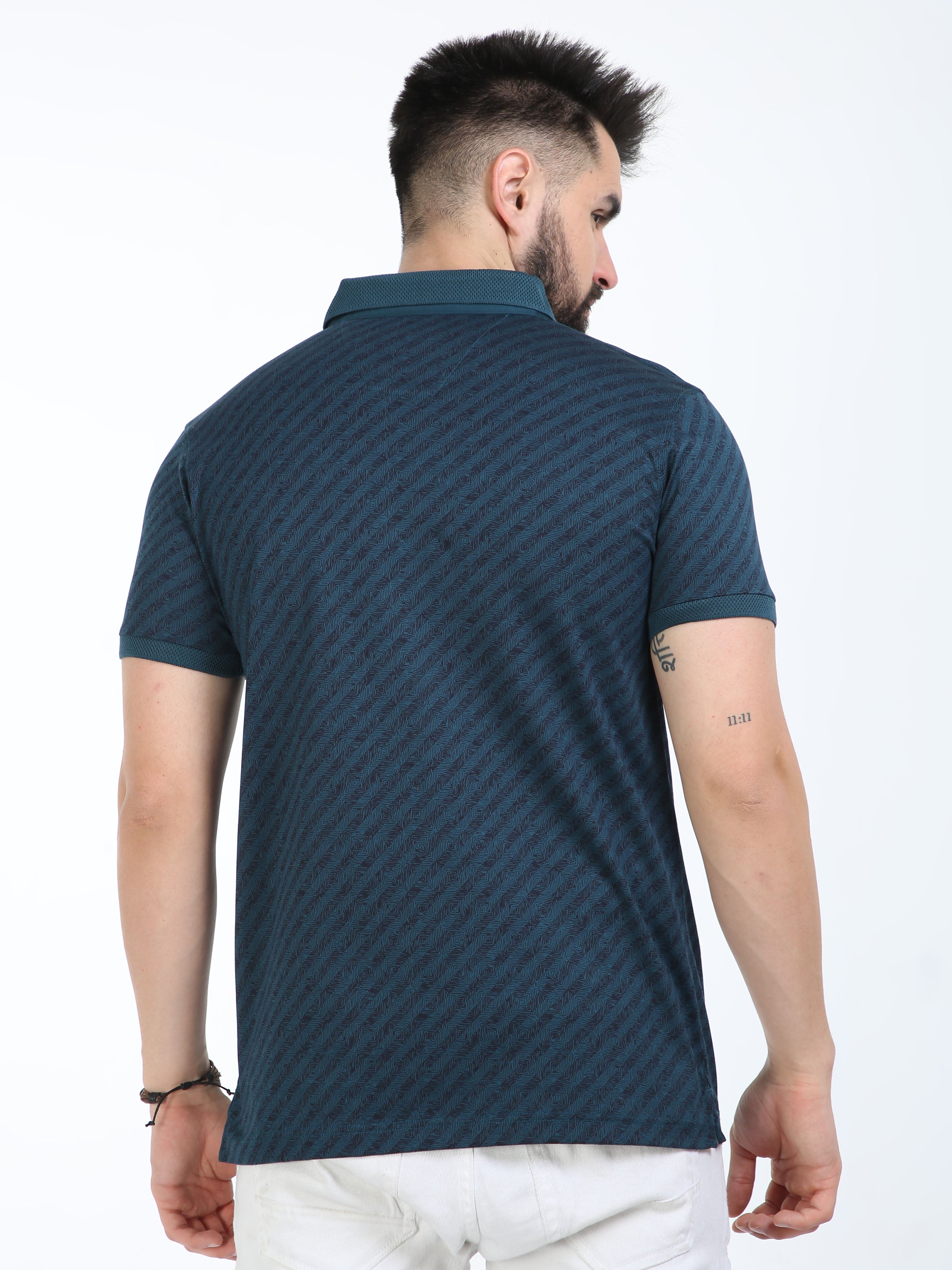 Classic Polo Mens Cotton Half Sleeves Striped Slim Fit Polo Neck Blue Color T-Shirt | Scant - 34 A Sf P