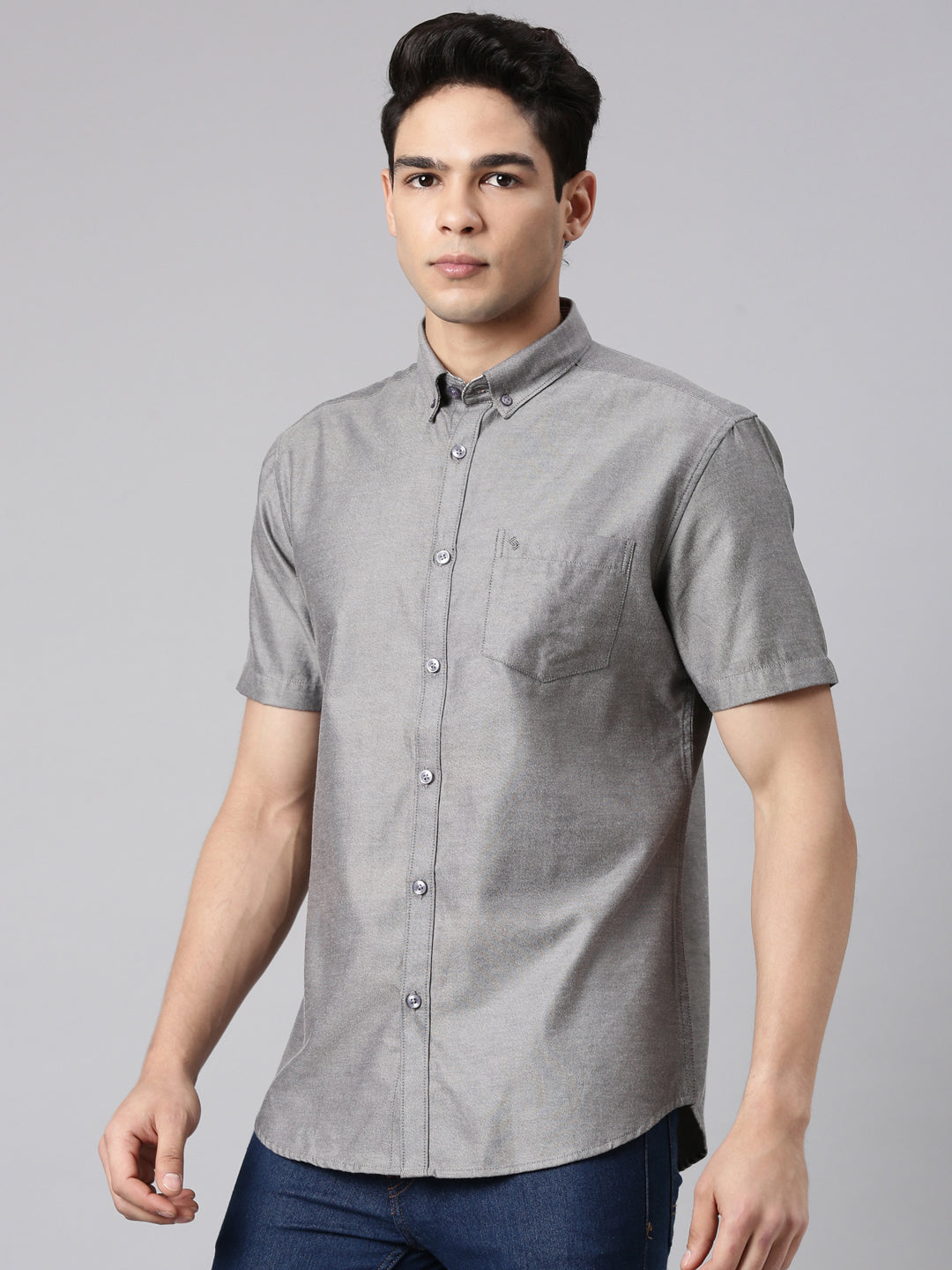 Classic Polo Men's Half Sleeve Charcoal Grey Polo Neck Milano Fit Solid Cotton Casual Shirt | TOY-ENZO-BLACK MF HS