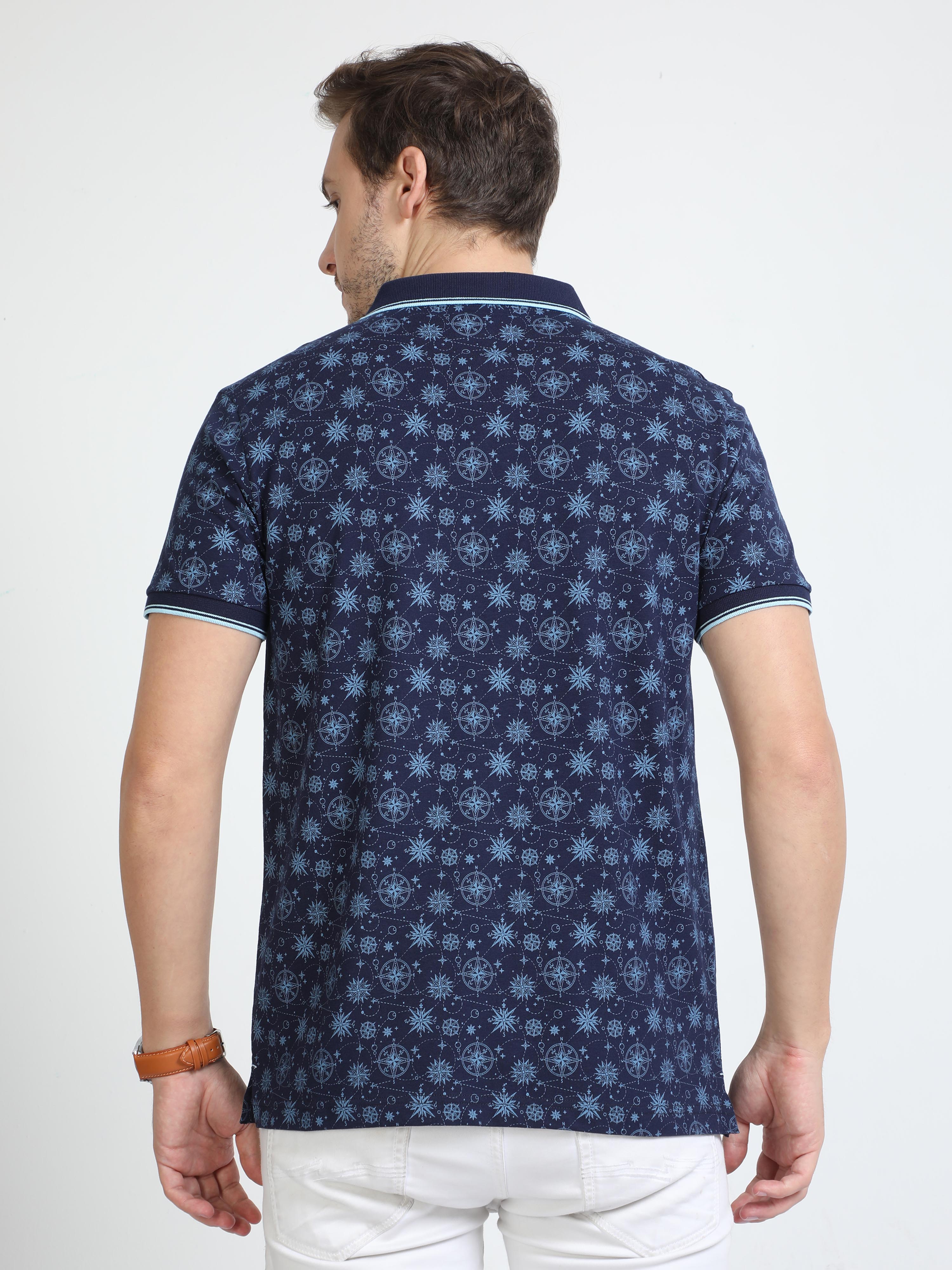 Classic Polo Mens Cotton Half Sleeves Floral Slim Fit Polo Neck Navy Color T-Shirt | Bello - 228 A Sf P