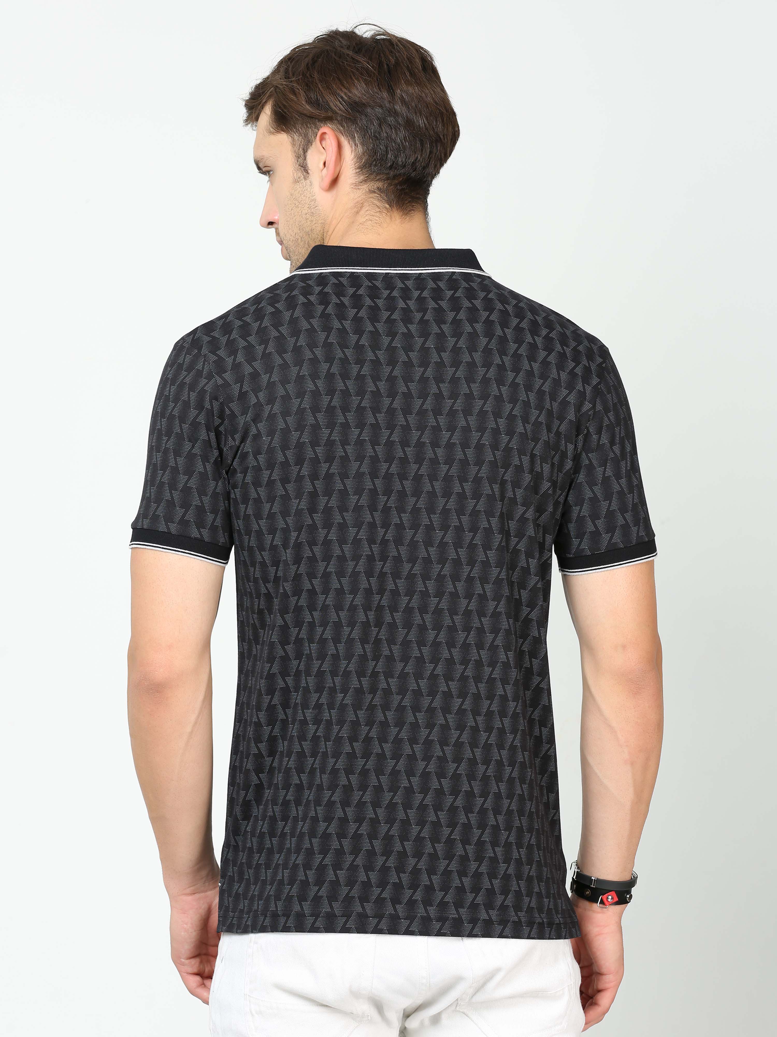 Classic Polo Mens Cotton Half Sleeves Printed Slim Fit Polo Neck Black Color T-Shirt | Bello - 230 B Sf P