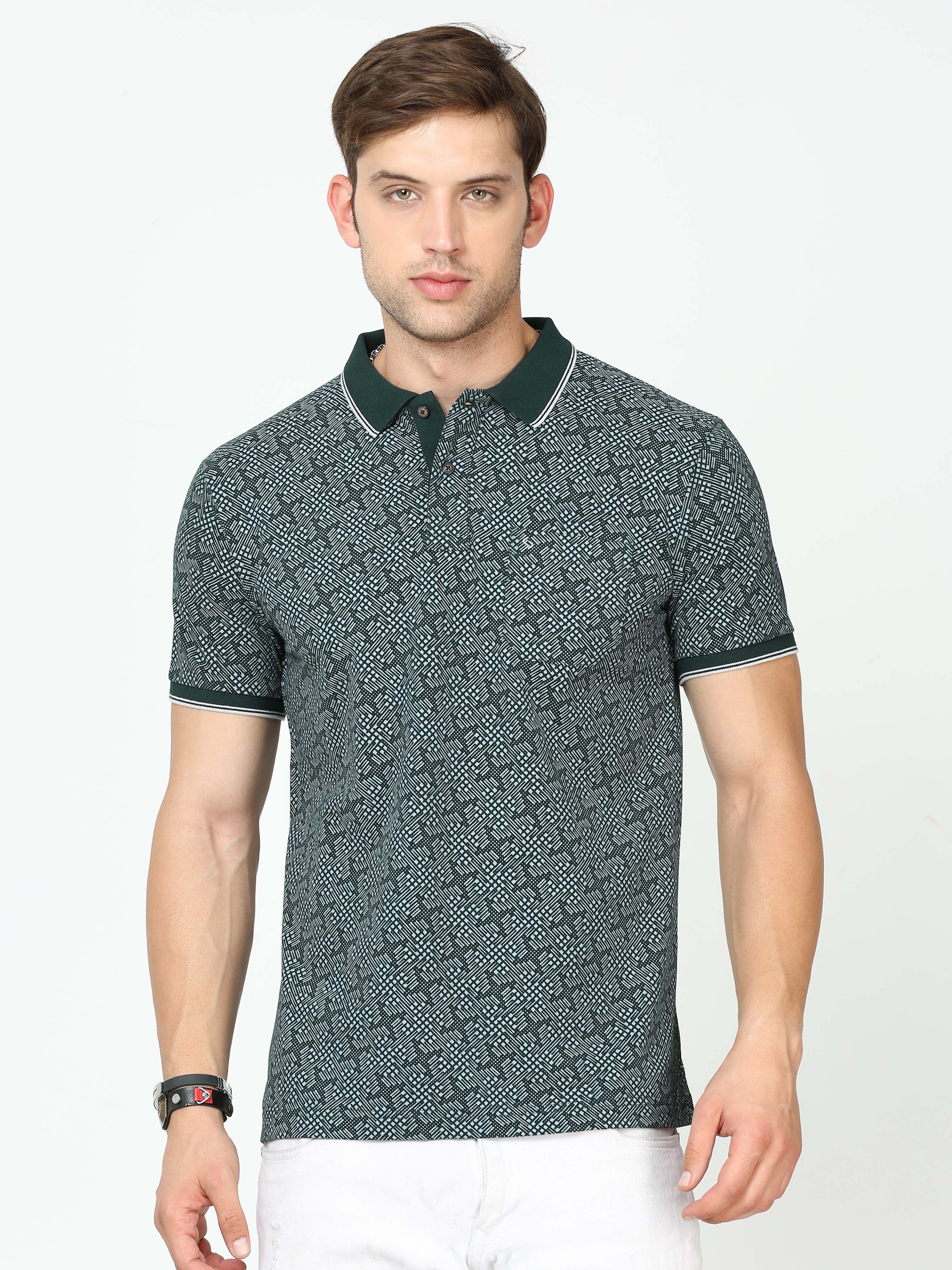 Classic Polo Mens Cotton Half Sleeves Printed Slim Fit Polo Neck Grey Color T-Shirt | Beau - 222 A Sf P