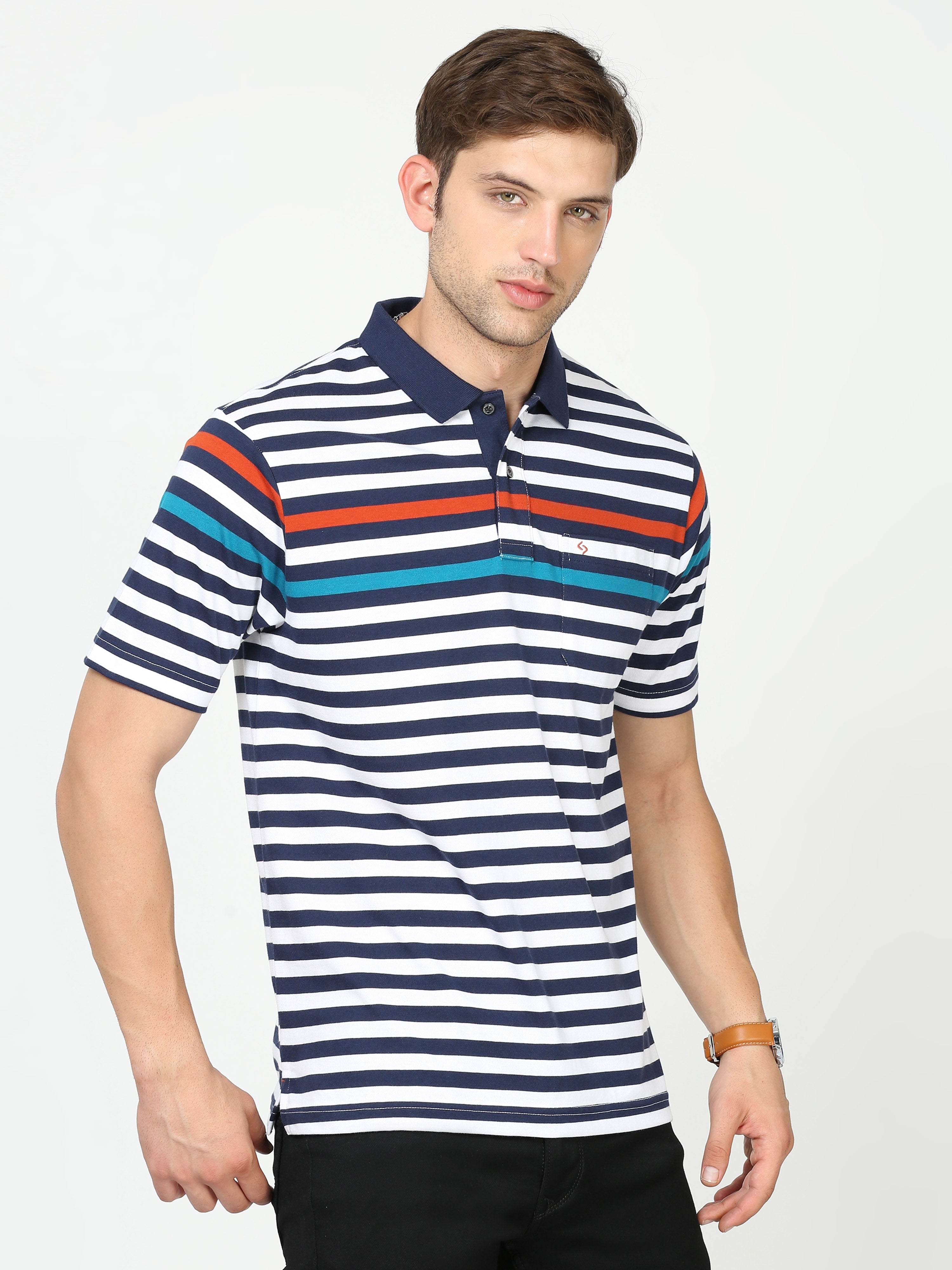 Classic Polo Mens Cotton Half Sleeves Striped Authentic Fit Polo Neck White Color T-Shirt | Avon - 550 A Af P
