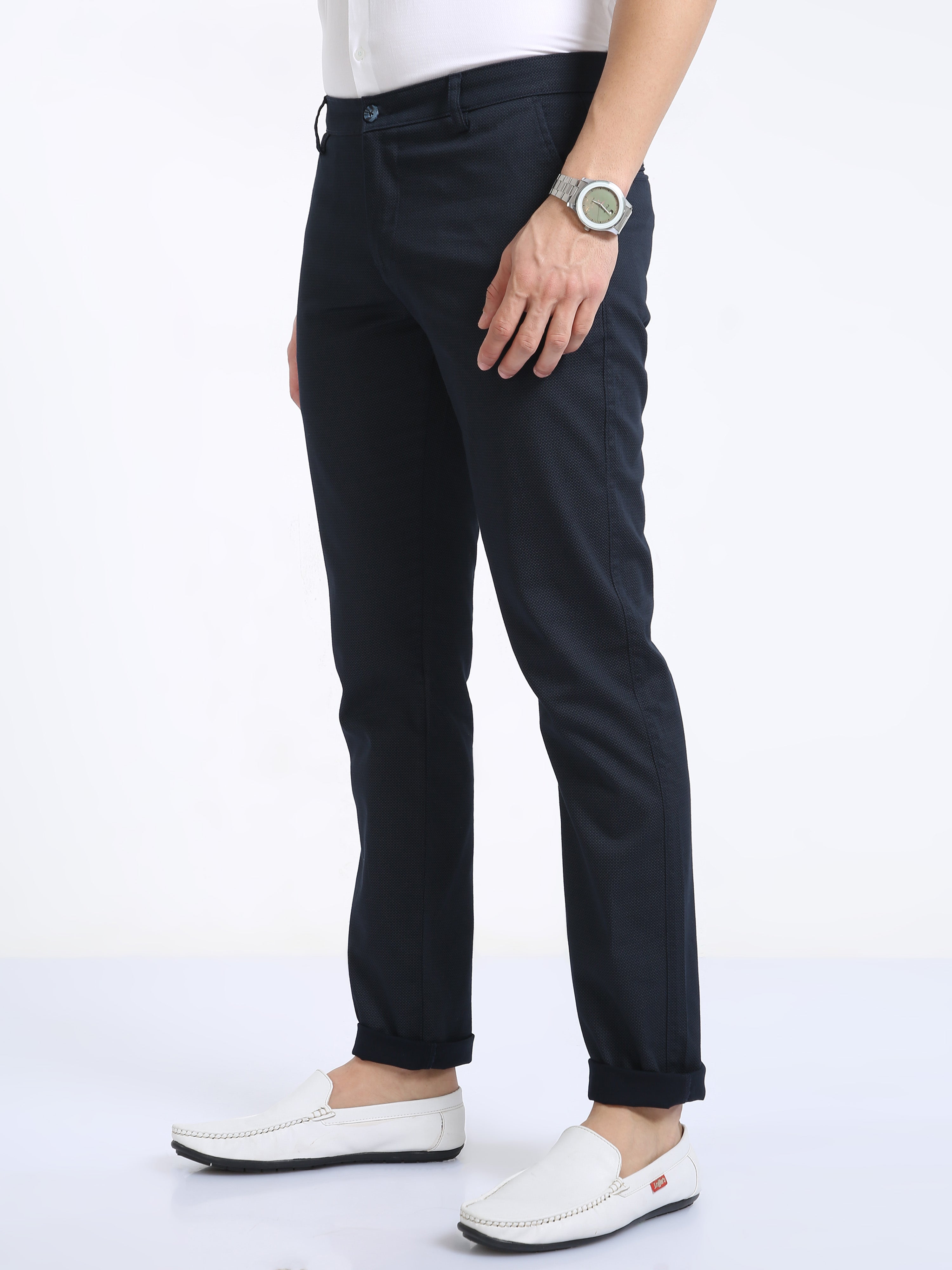 Classic Polo Mens Moderate Fit Dotted Navy Color Trousers | To2-01 B-Nvy-Mf-Ly