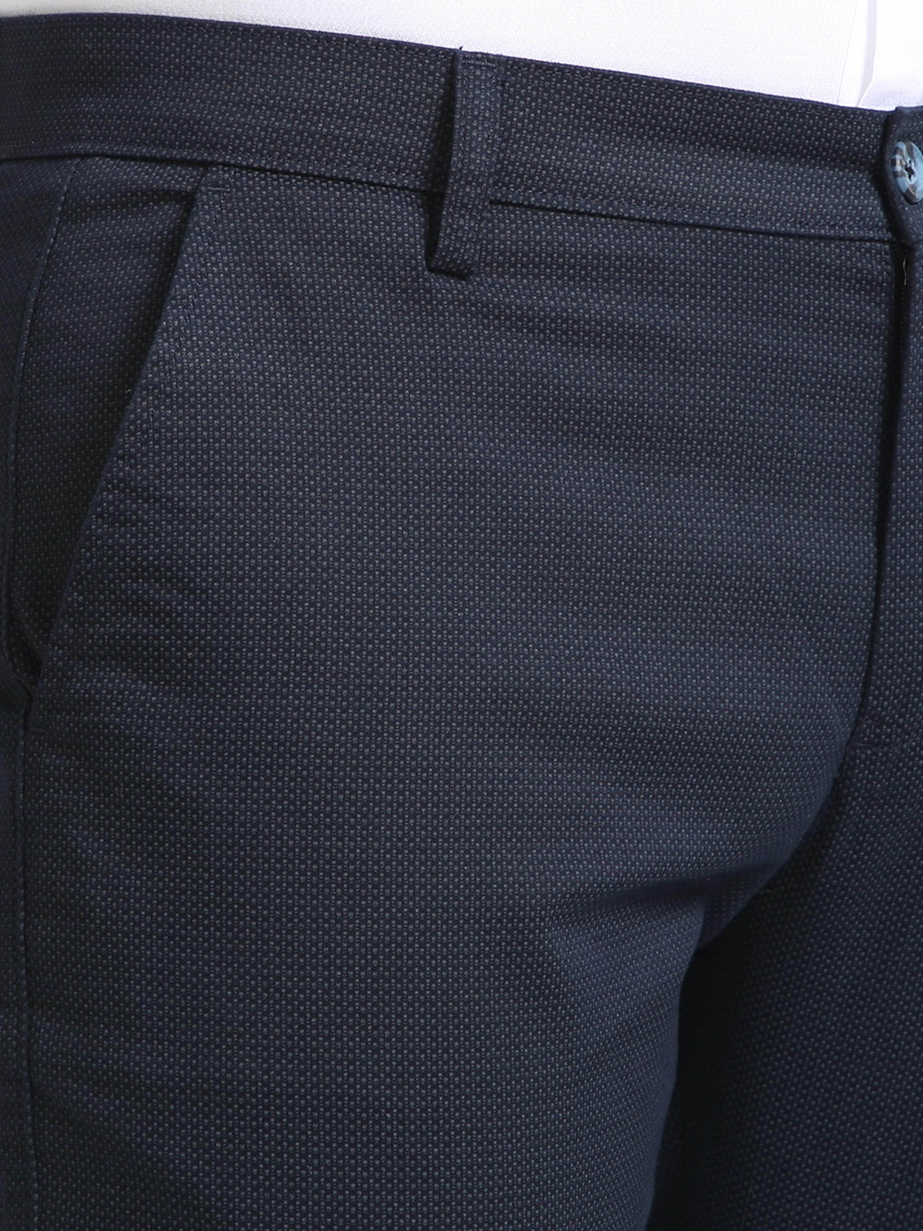 Classic Polo Mens Moderate Fit Dotted Navy Color Trousers | To2-01 B-Nvy-Mf-Ly