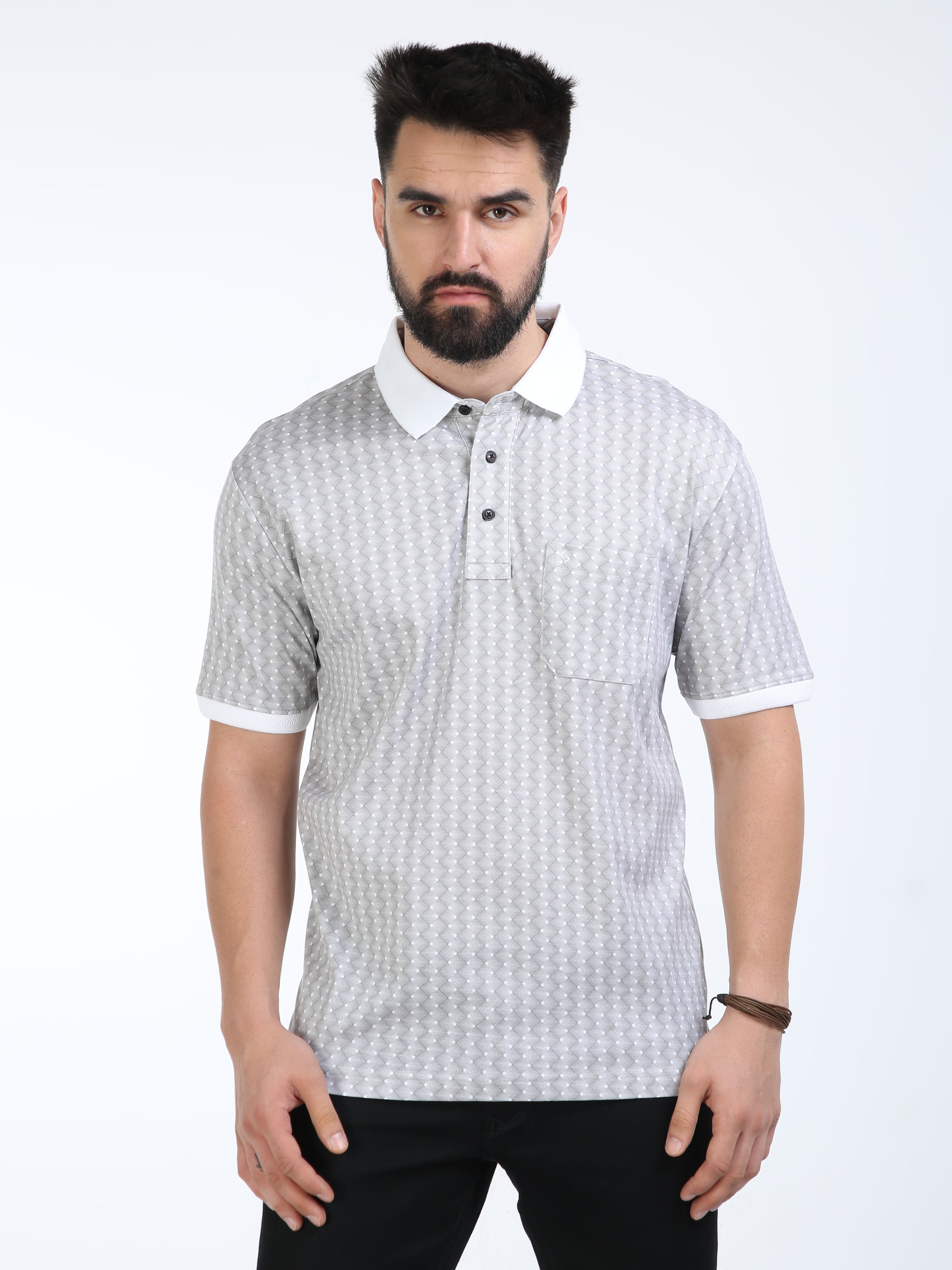 Classic Polo Mens Cotton Half Sleeves Floral Authentic Fit Polo Neck Cream Color T-Shirt | Swank - 05 A Af P