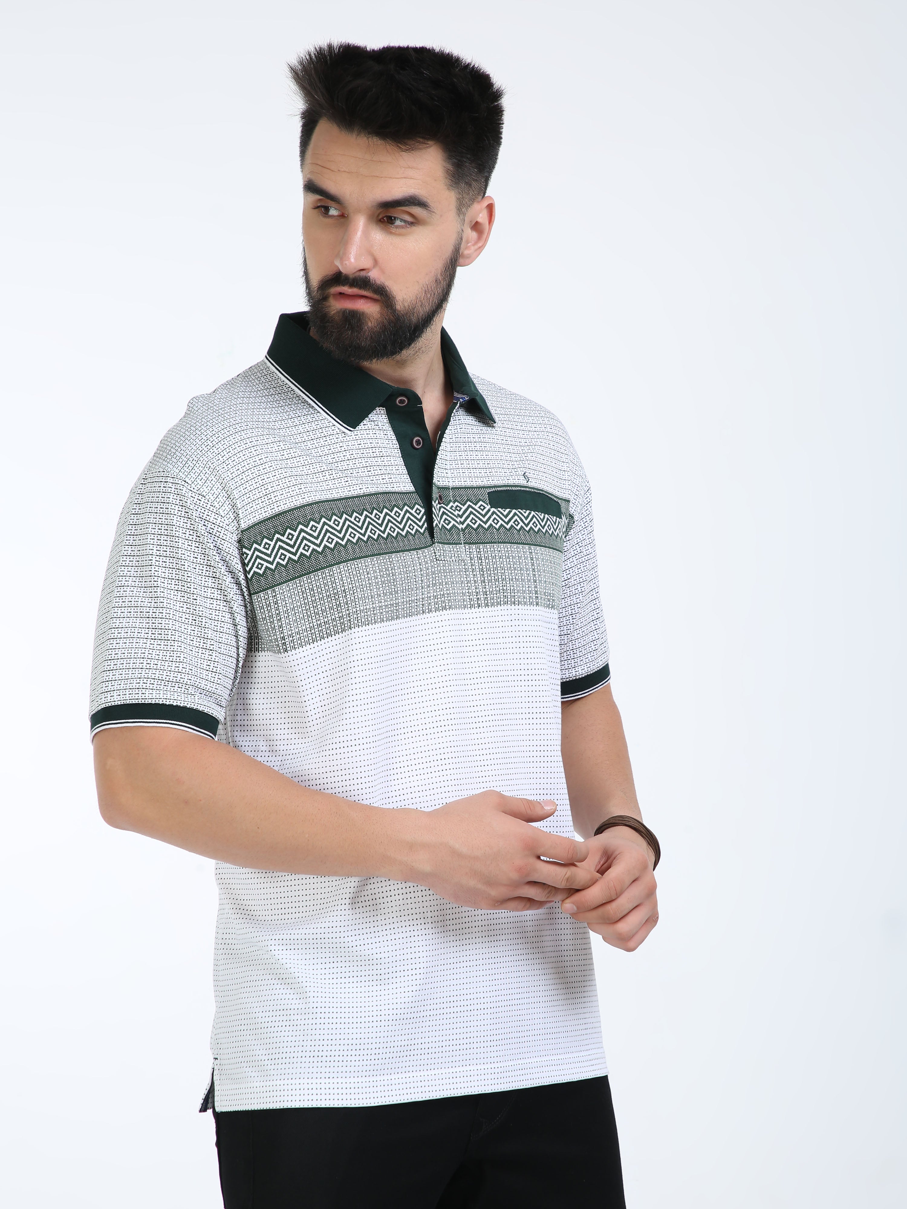 Classic Polo Mens Cotton Half Sleeves Floral Authentic Fit Polo Neck Green Color T-Shirt | Carve Polo - 20 B Af P