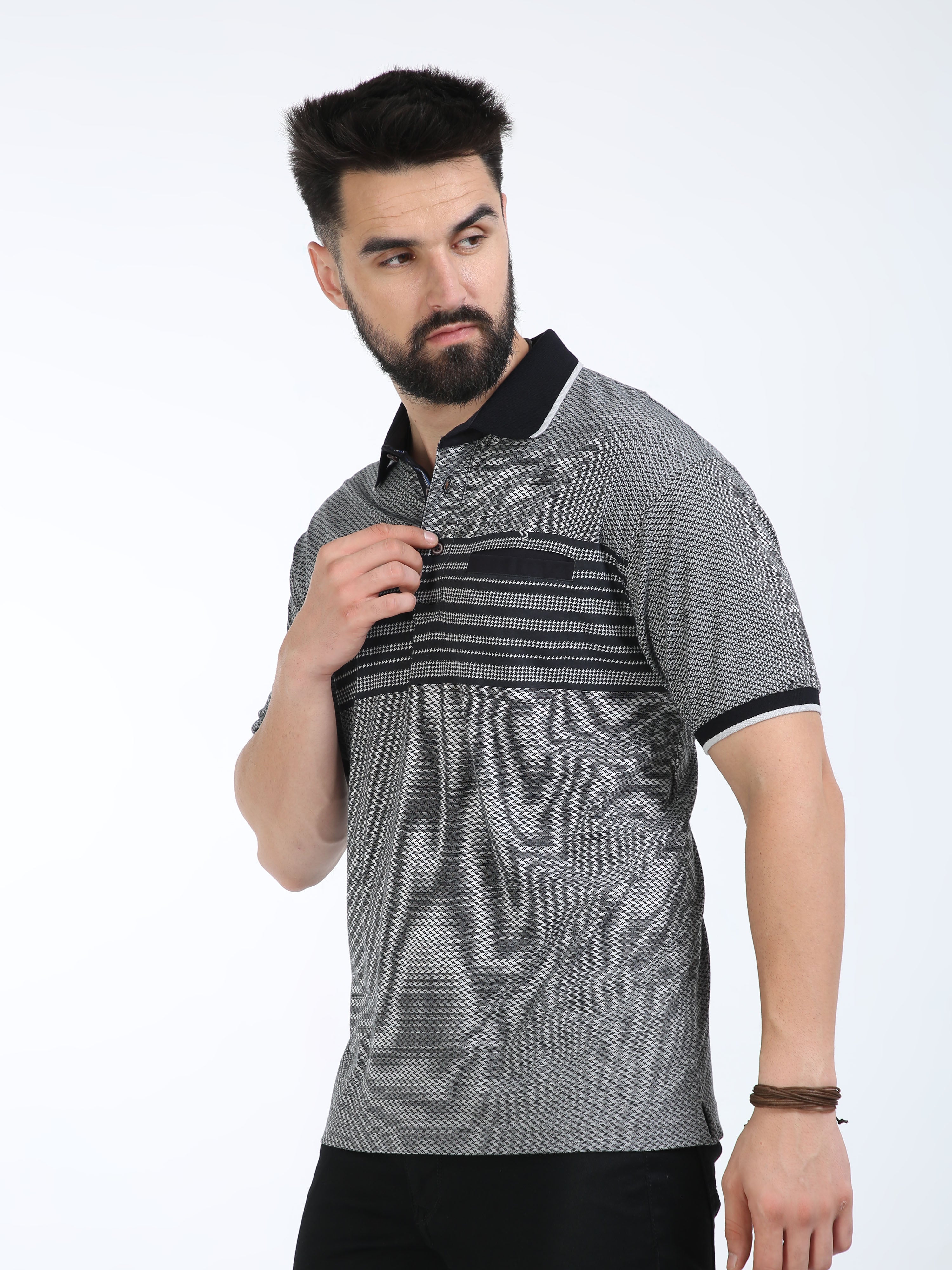 Classic Polo Mens Cotton Half Sleeves Striped Authentic Fit Polo Neck Black Color T-Shirt | Carve Polo - 17 B Af P