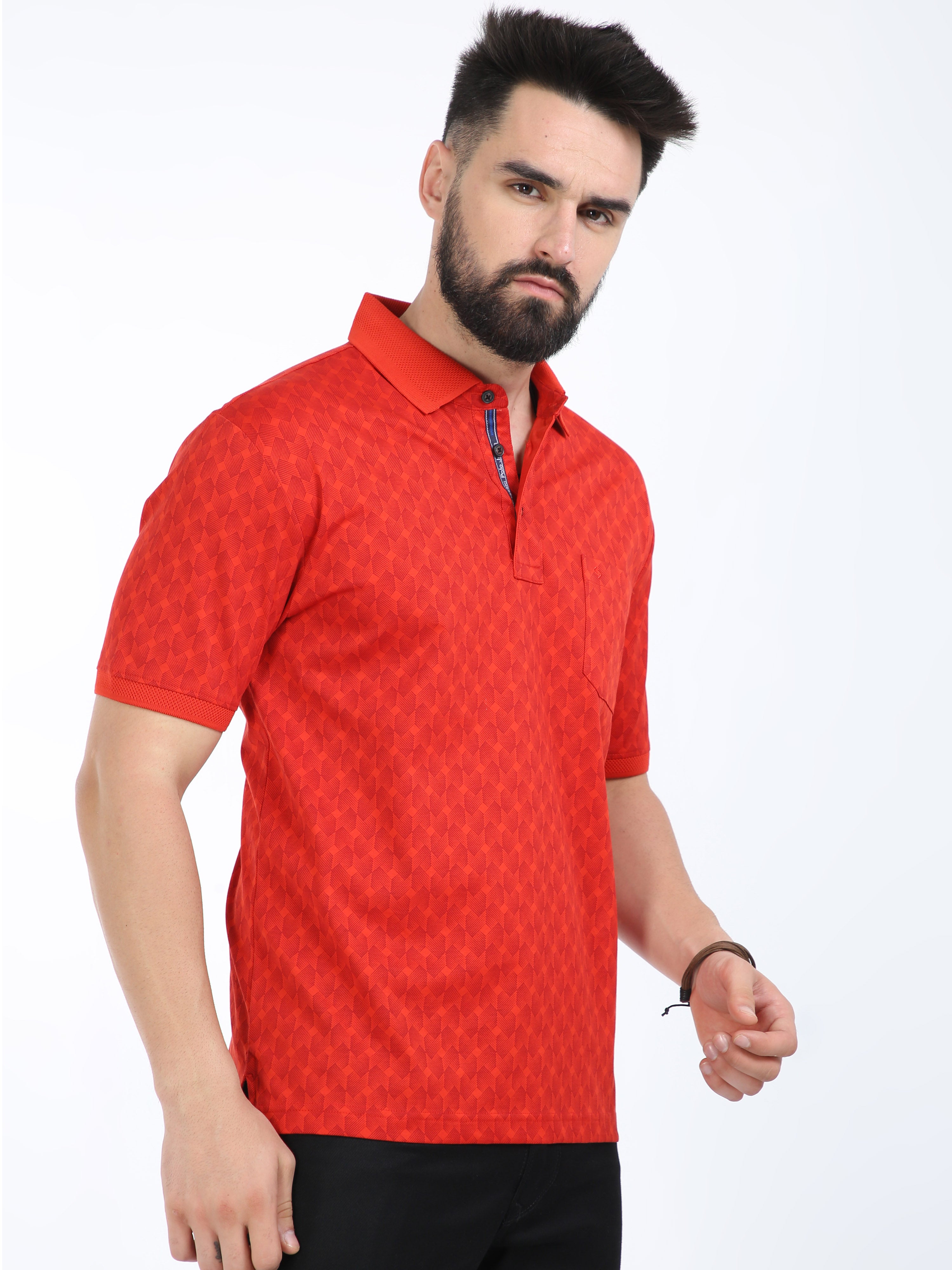 Classic Polo Mens Cotton Half Sleeves Floral Authentic Fit Polo Neck Red Color T-Shirt | Swank - 03 A Af P