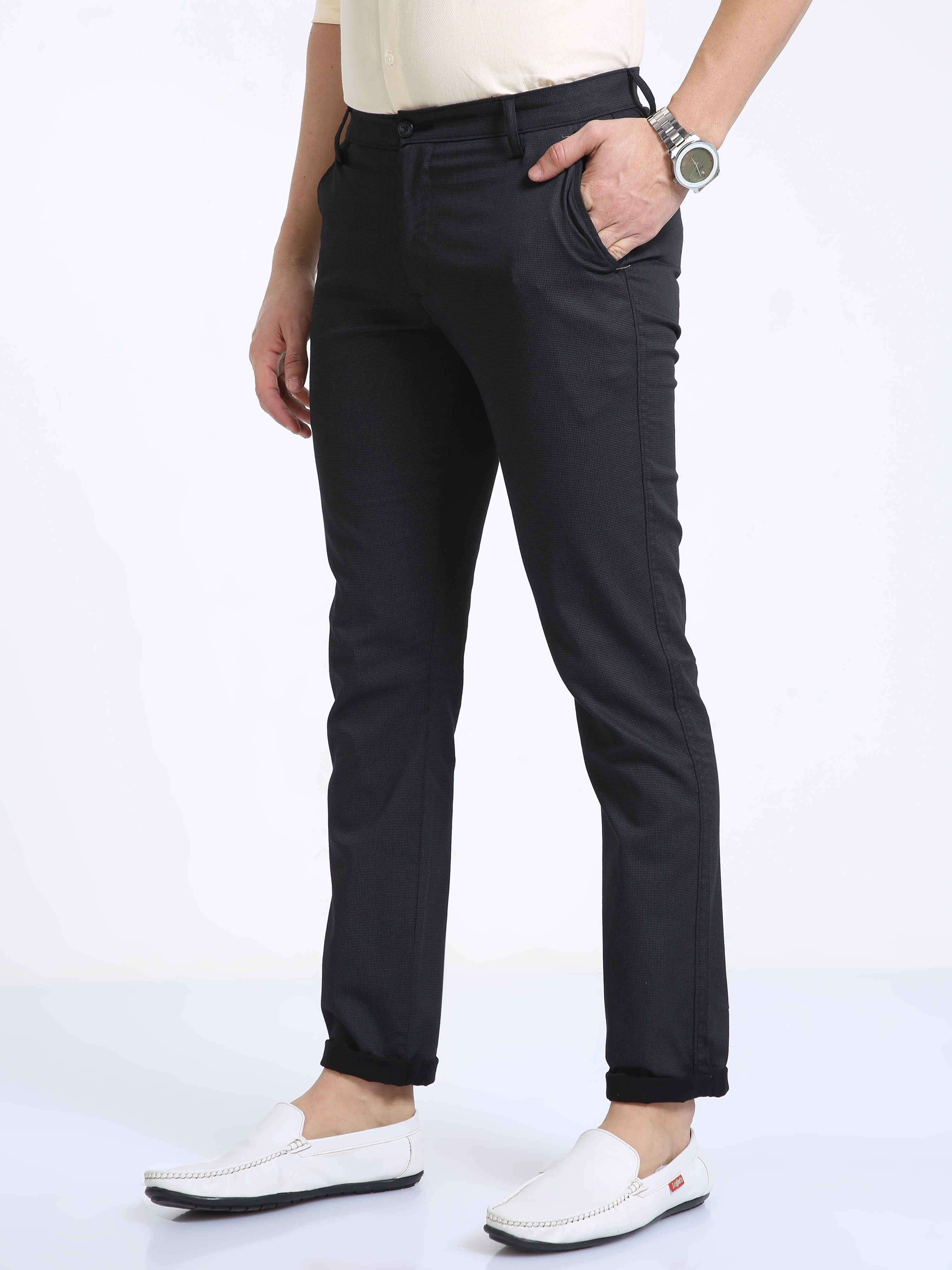 Classic Polo Mens Moderate Fit Solid Black Color Trousers | To2-21 A-Blk-Mf-Ly