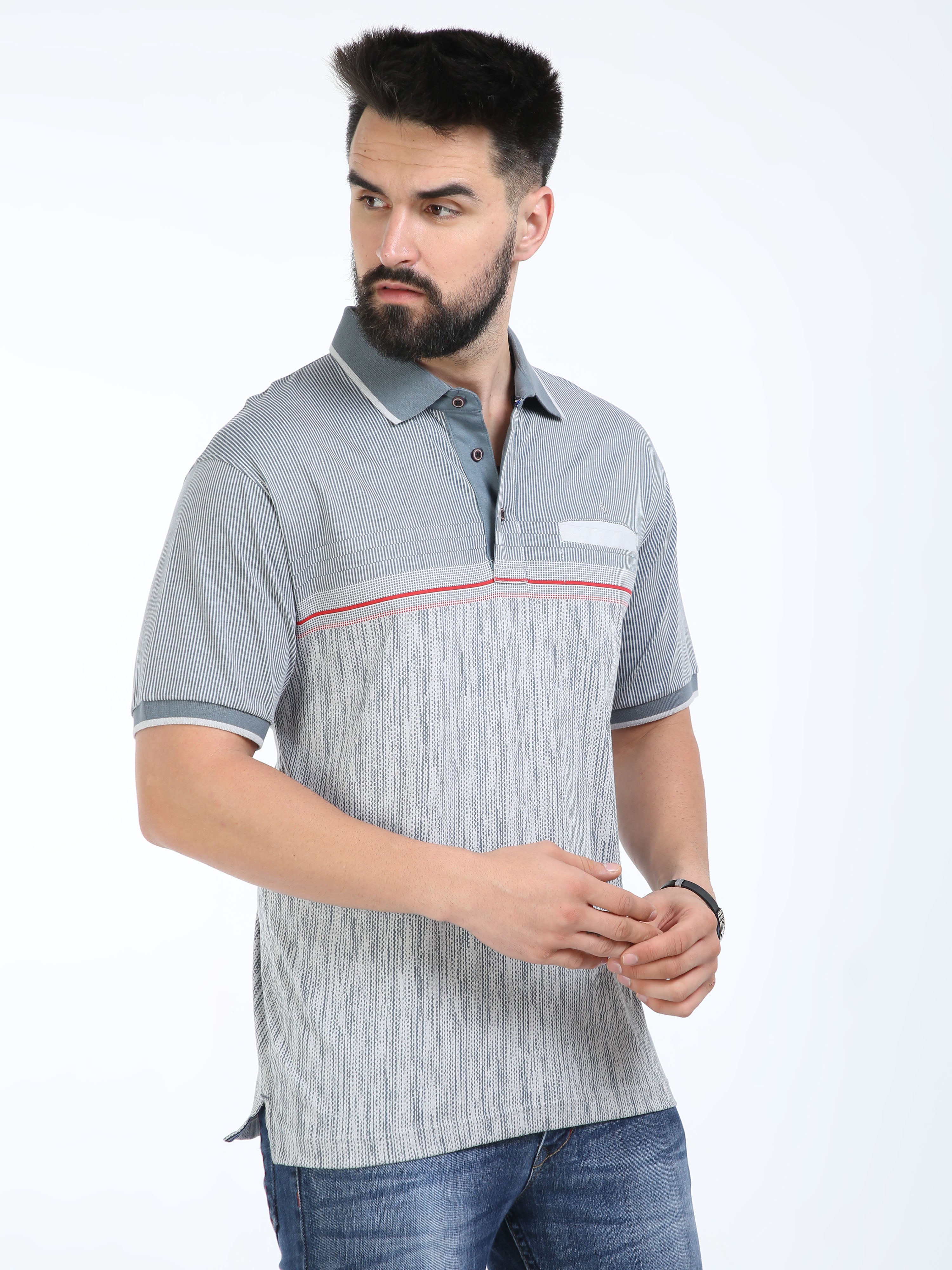 Classic Polo Mens Cotton Half Sleeves Floral Authentic Fit Polo Neck Grey Color T-Shirt | Carve Polo - 19 A Af P