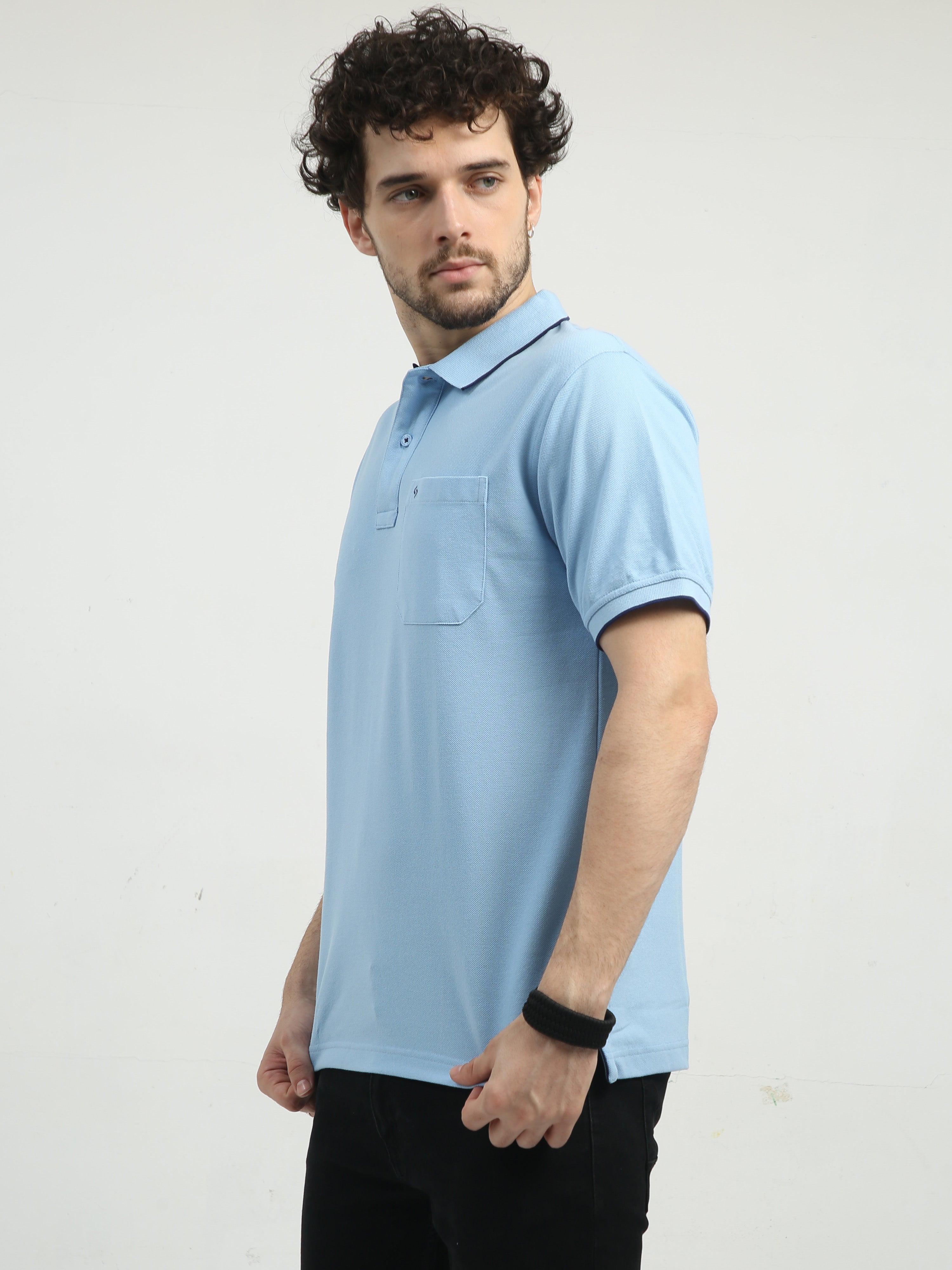 Classic Polo Men's Polo Neck Half Sleeve Authentic Fit Cotton T Shirt | TOY-NOVA-POWDER BLUE