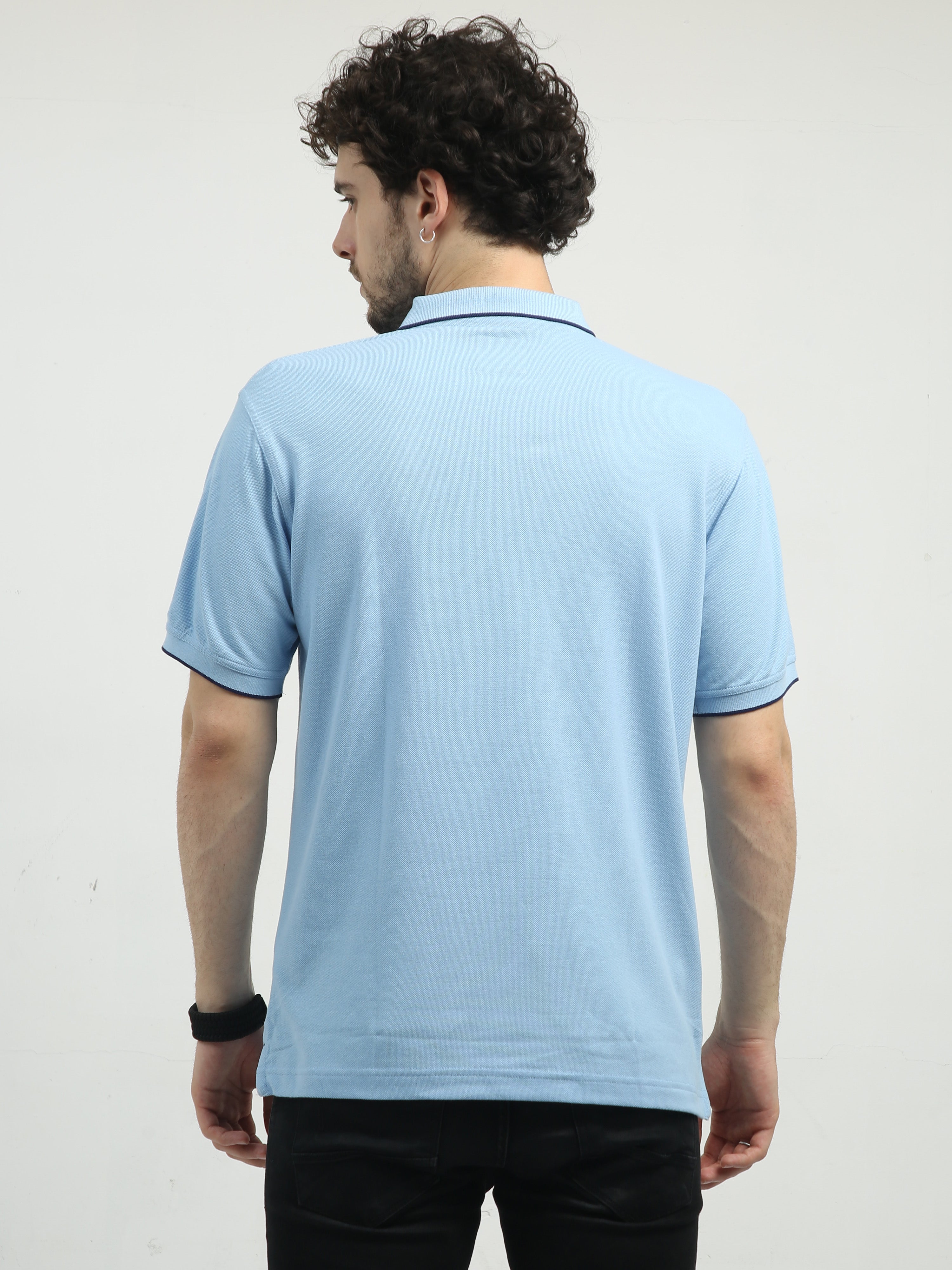 Classic Polo Men's Polo Neck Half Sleeve Authentic Fit Cotton T Shirt | TOY-NOVA-POWDER BLUE