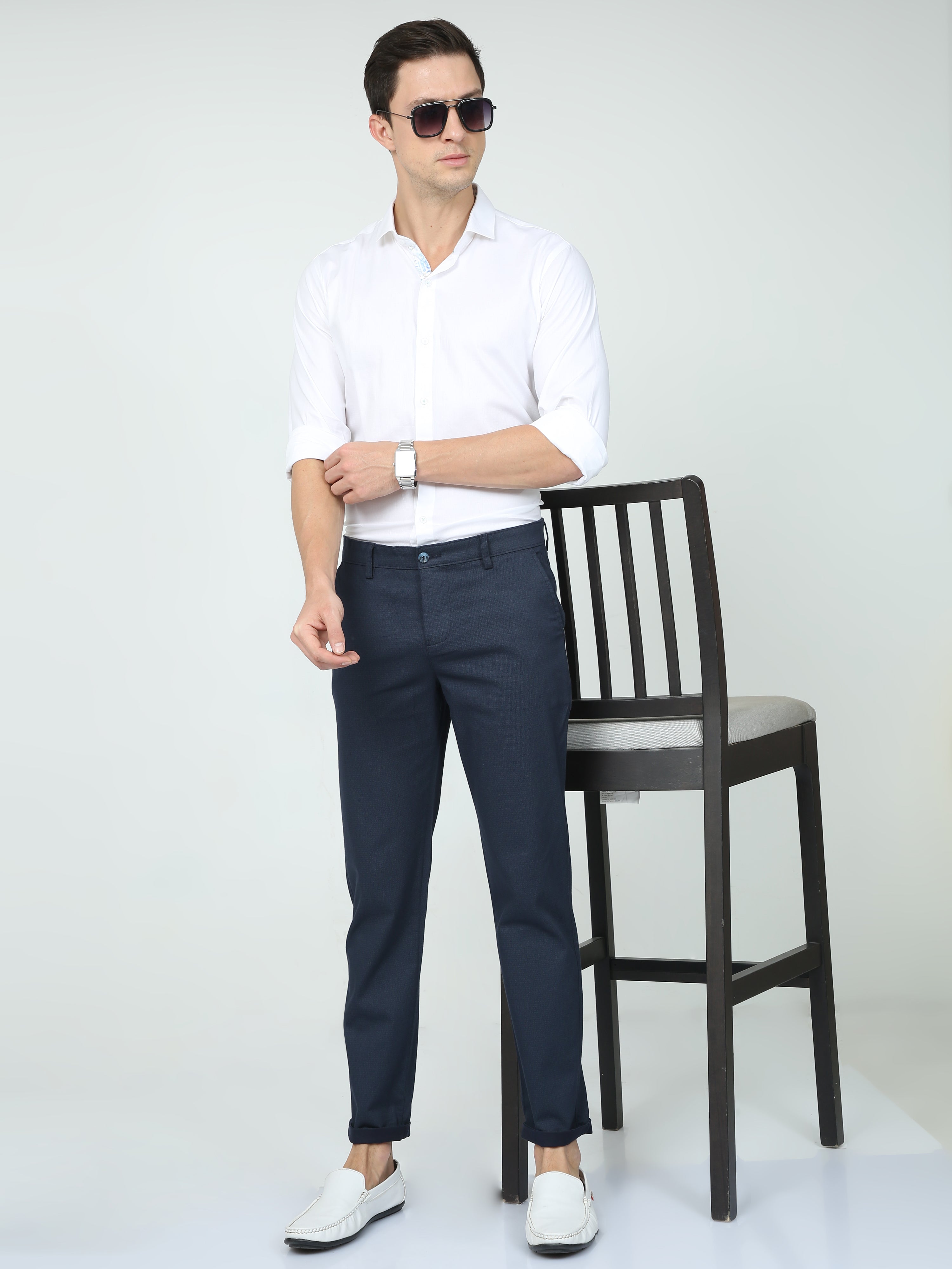 Classic Polo Mens Slim Fit Solid Navy Color Trousers | To2-08 B-Nvy-Sf-Ly