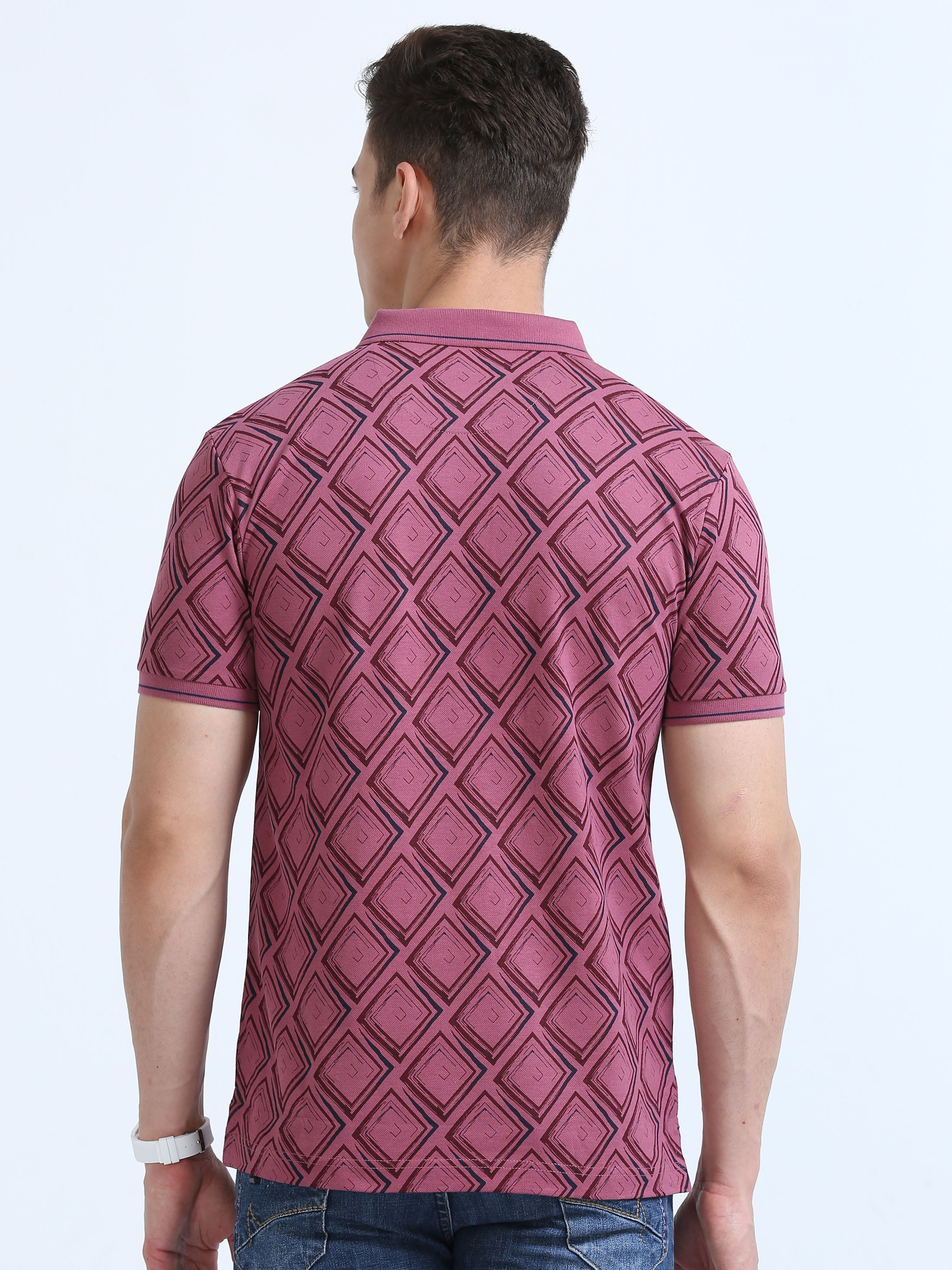 Classic Polo Men's Polo Neck Cotton Dark Pink Slim Fit Printed T-Shirt | BEAU-251 A SF P