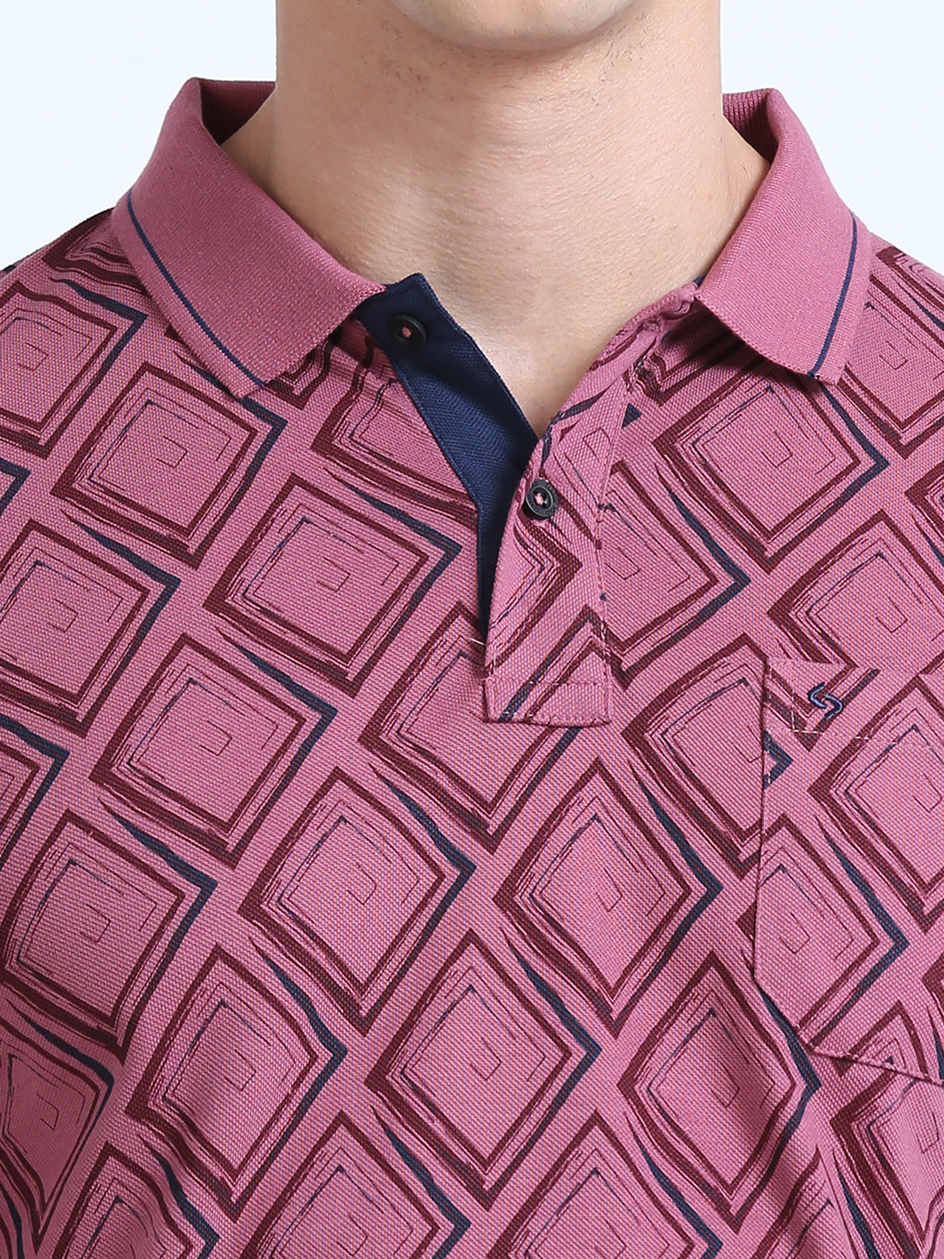 Classic Polo Men's Polo Neck Cotton Dark Pink Slim Fit Printed T-Shirt | BEAU-251 A SF P