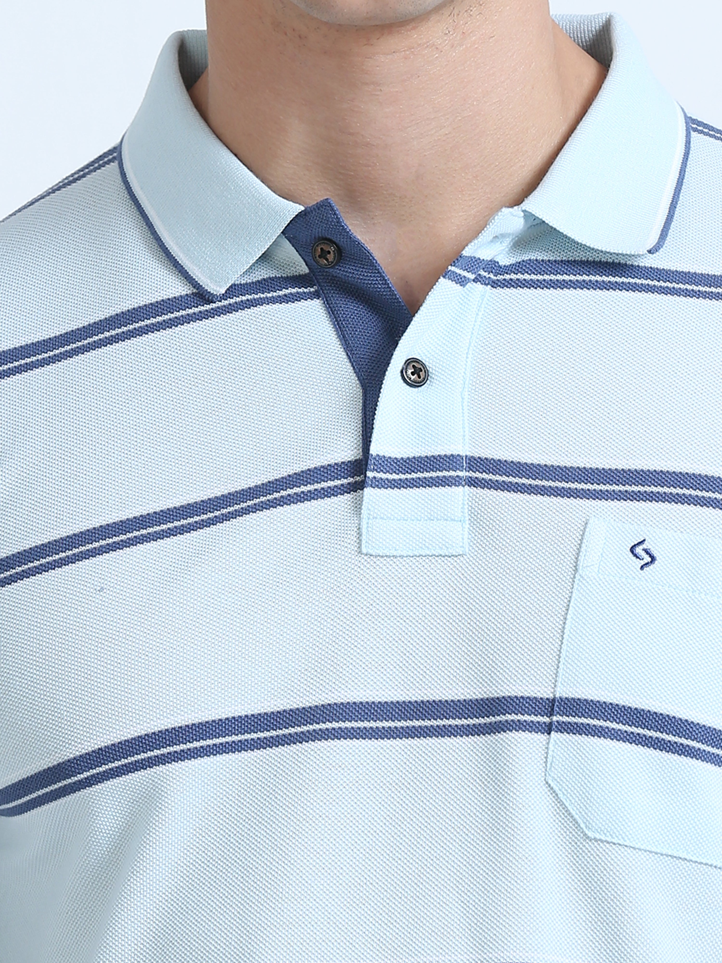 Classic Polo Men's Polo Neck Cotton Blue Slim Fit Striped T-Shirt | F-ADORE-102A SF P