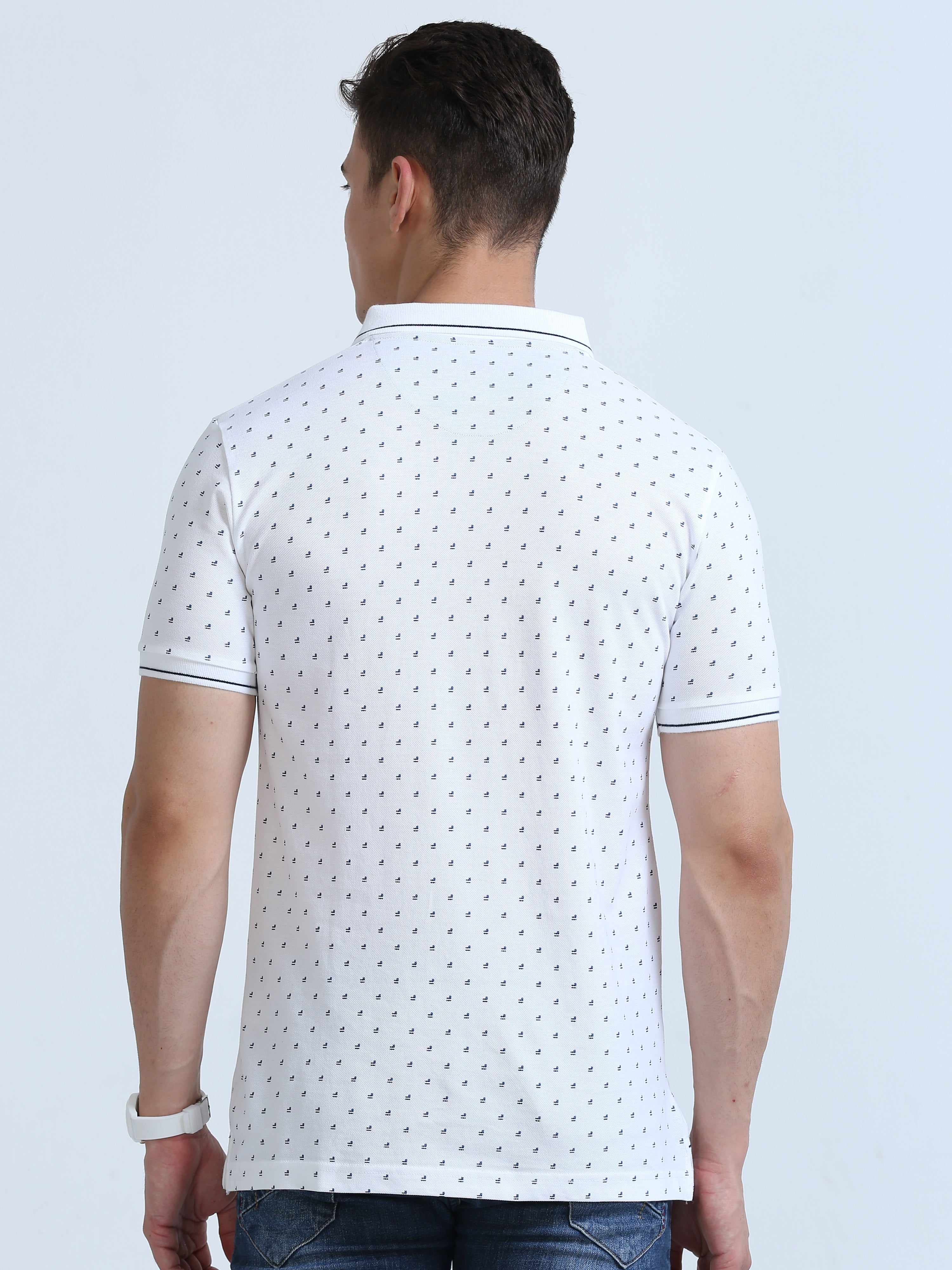 Classic Polo Men's Polo Neck Cotton White Slim Fit Printed T-Shirt | BEAU-248 A SF P