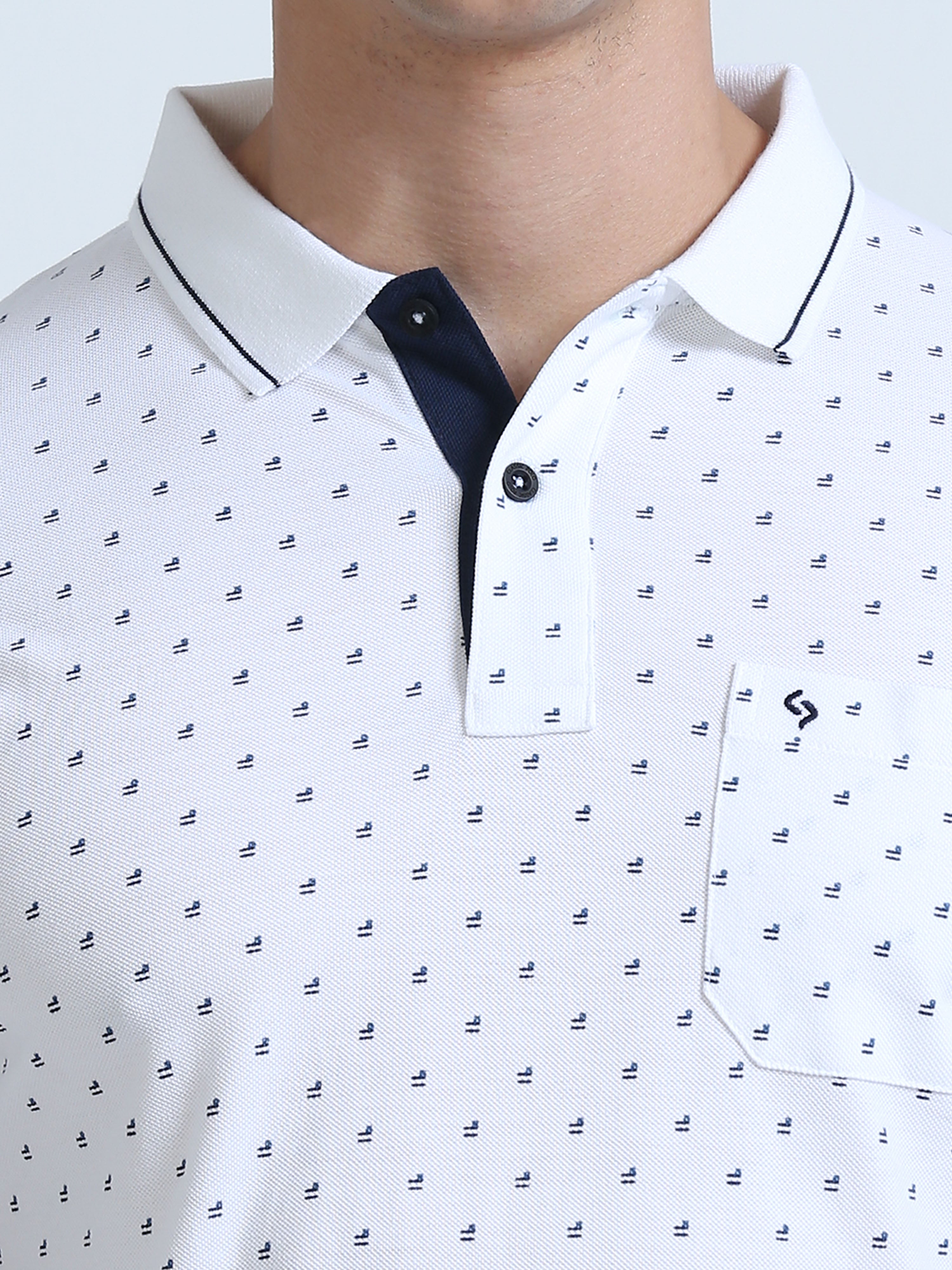 Classic Polo Men's Polo Neck Cotton White Slim Fit Printed T-Shirt | BEAU-248 A SF P
