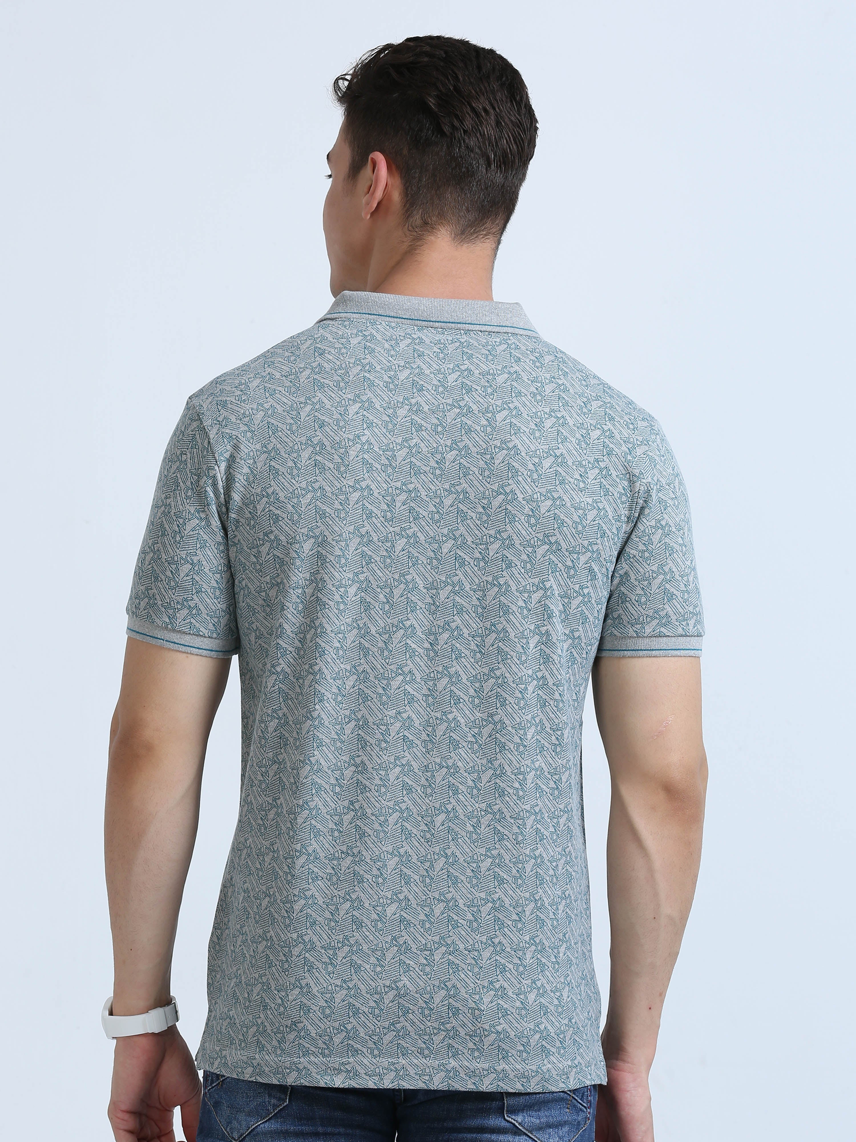 Classic Polo Men's Polo Neck Cotton Lt.Grey Slim Fit Printed T-Shirt | BEAU-252 B SF P