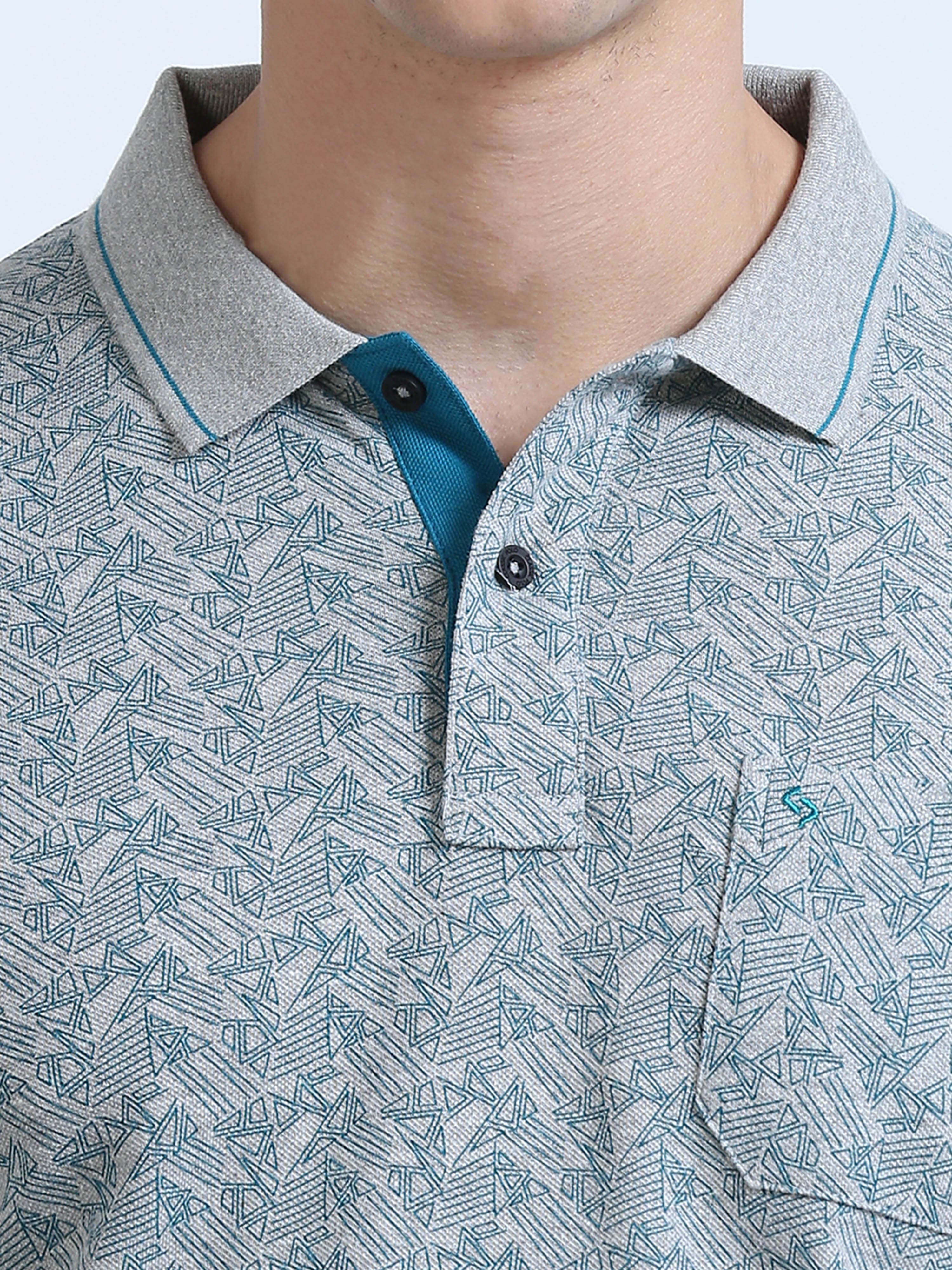 Classic Polo Men's Polo Neck Cotton Lt.Grey Slim Fit Printed T-Shirt | BEAU-252 B SF P