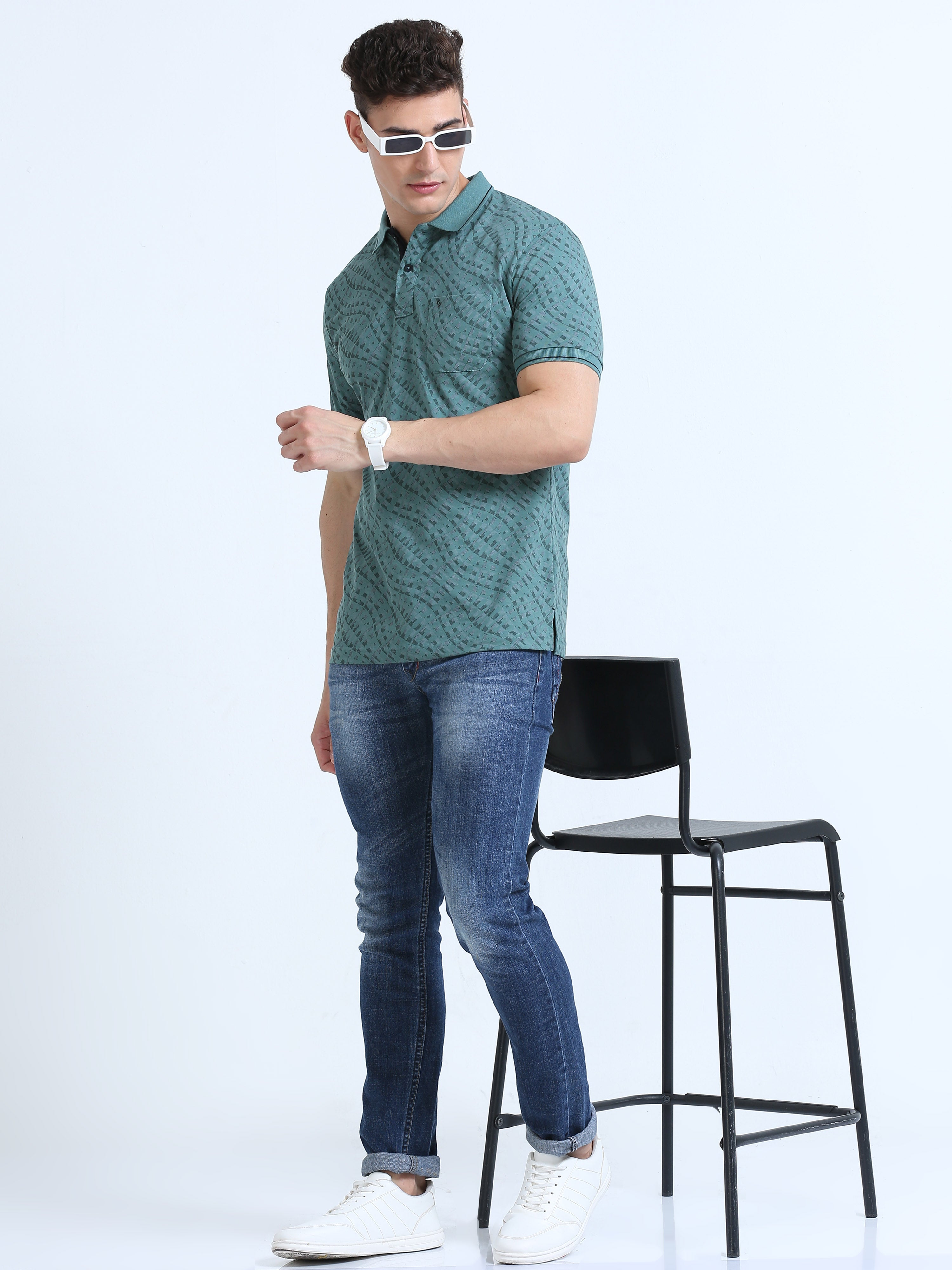 Classic Polo Men's Polo Neck Cotton Dr.Green Slim Fit Printed T-Shirt | BELLO-252 B SF P