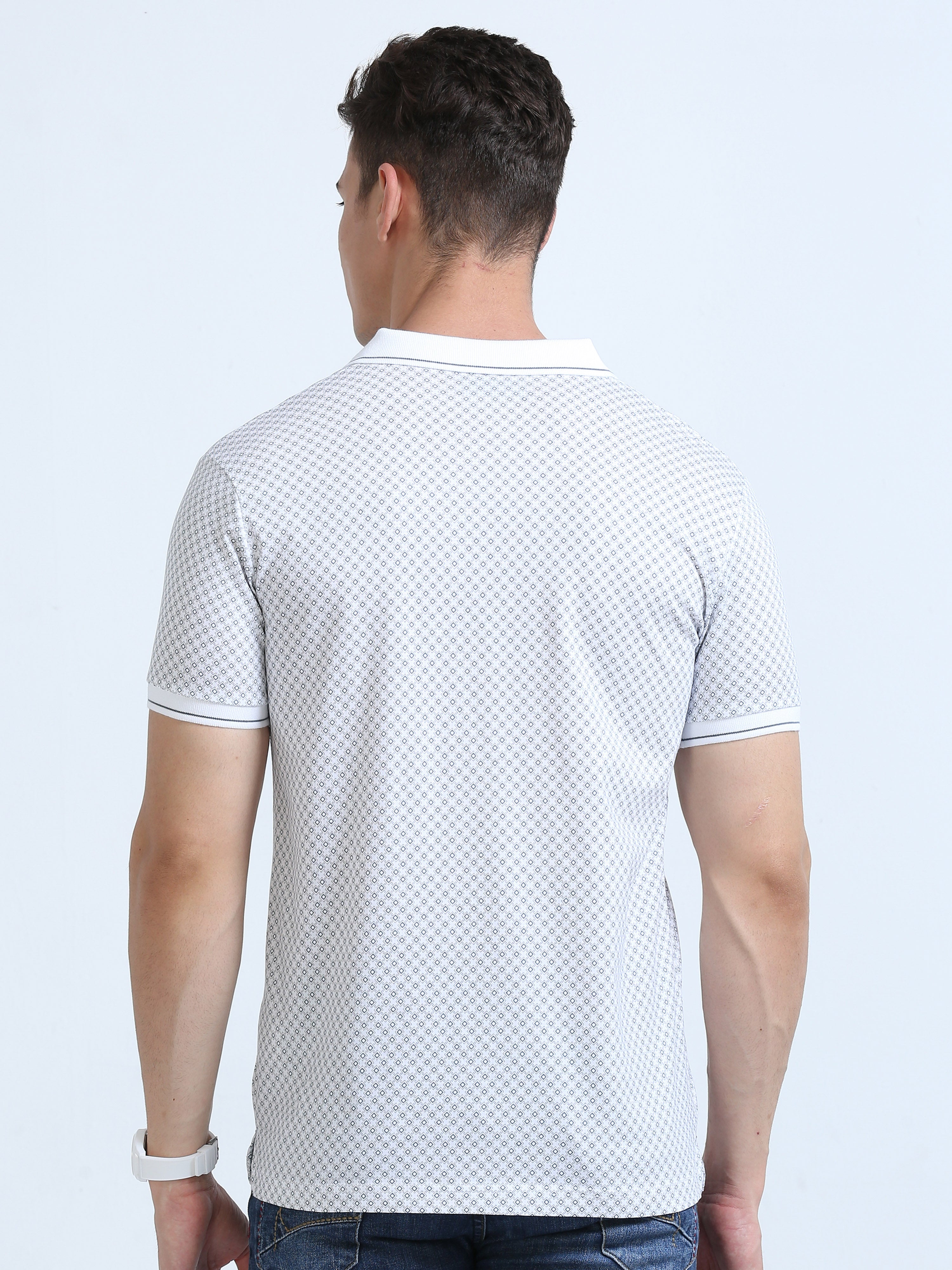 Classic Polo Men's Polo Neck Cotton White/Grey Slim Fit Printed T-Shirt | BELLO-267 B SF P