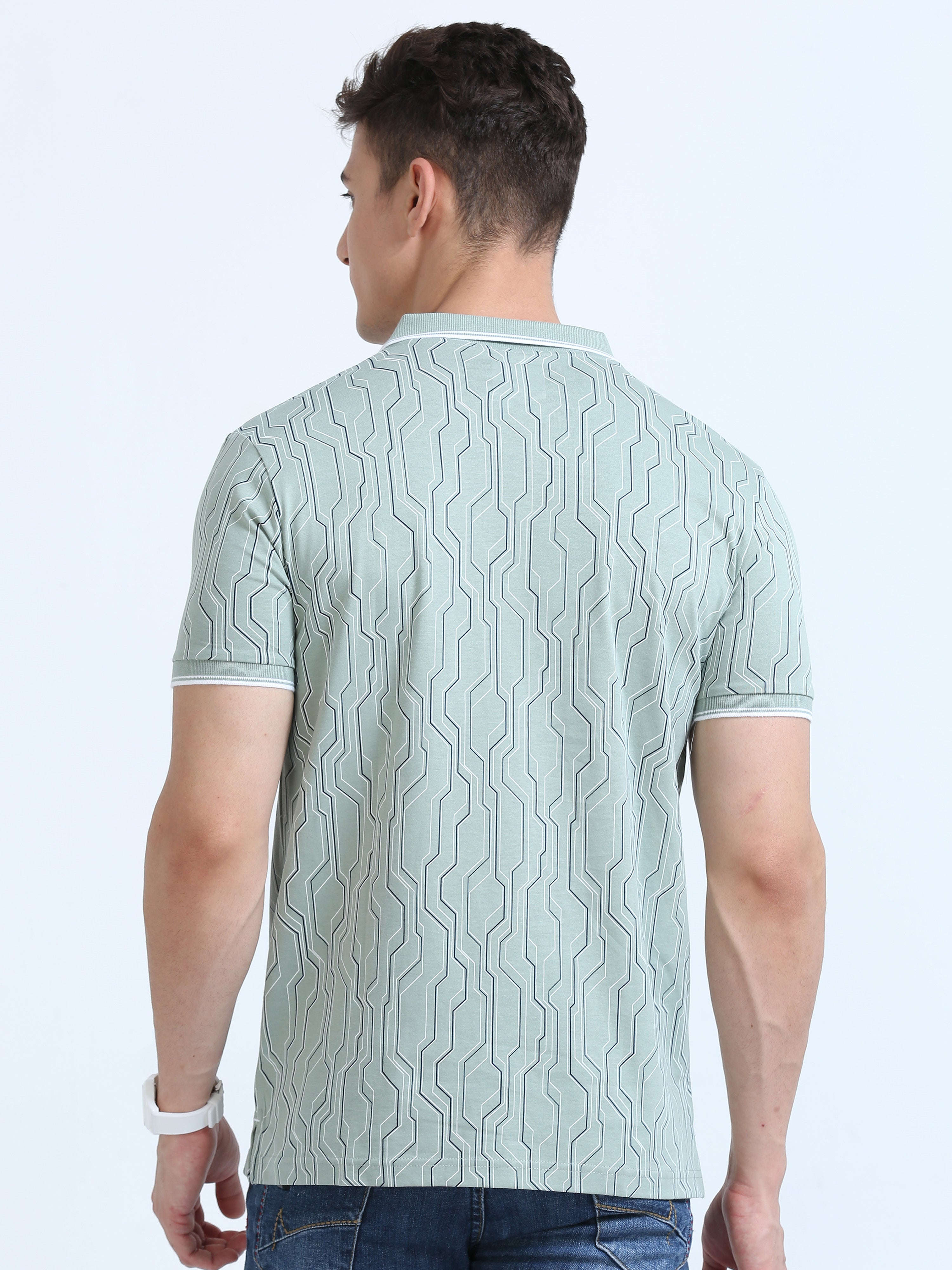 Classic Polo Men's Polo Neck Cotton Lt.Green Slim Fit Printed T-Shirt | BELLO-235 A SF P