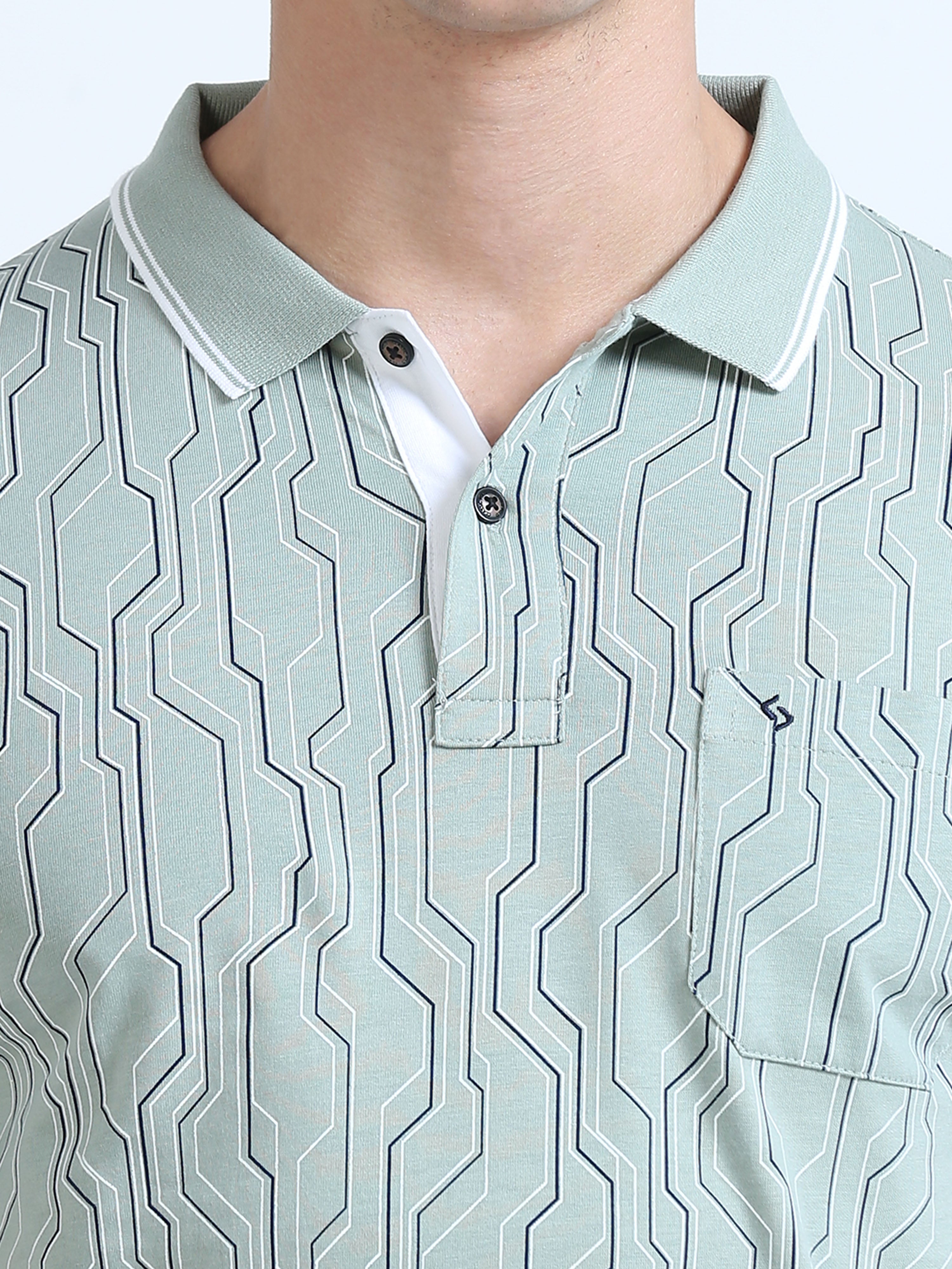 Classic Polo Men's Polo Neck Cotton Lt.Green Slim Fit Printed T-Shirt | BELLO-235 A SF P