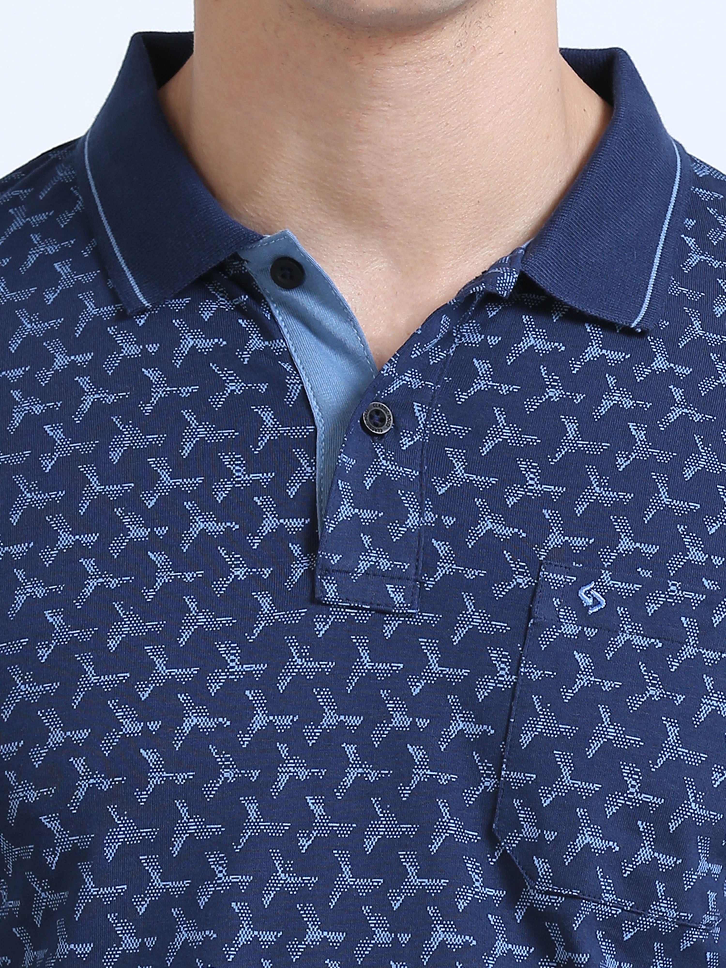 Classic Polo Men's Polo Neck Cotton Navy Blue Slim Fit Printed T-Shirt | BELLO-269 A SF P
