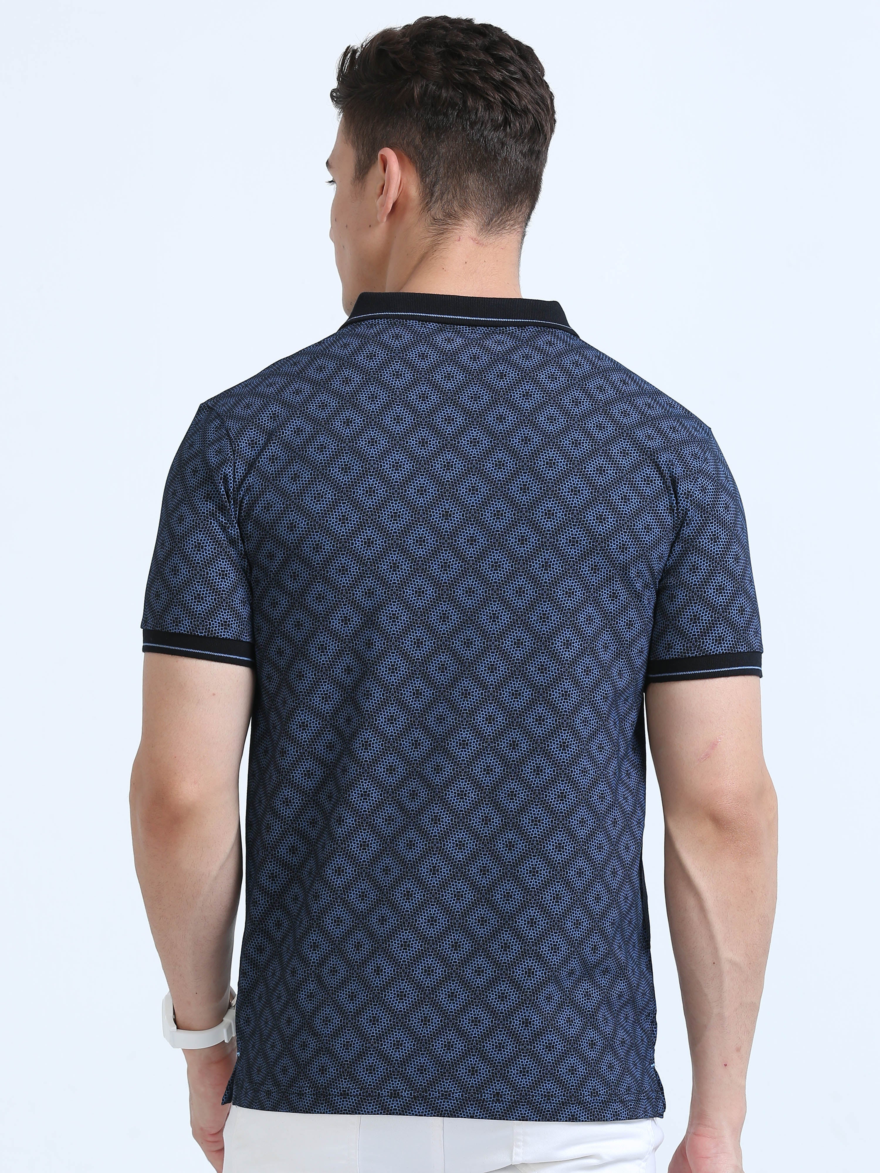 Classic Polo Men's Polo Neck Cotton Navy Blue Slim Fit Printed T-Shirt | BELLO-272 B SF P