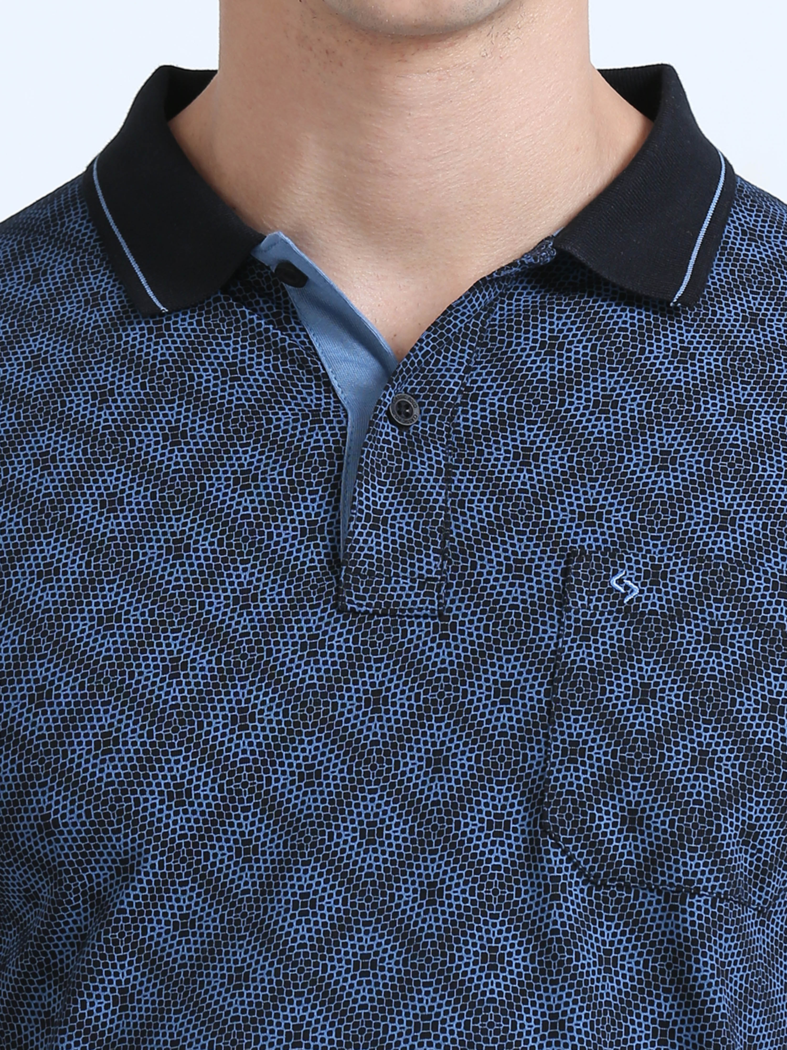 Classic Polo Men's Polo Neck Cotton Navy Blue Slim Fit Printed T-Shirt | BELLO-272 B SF P