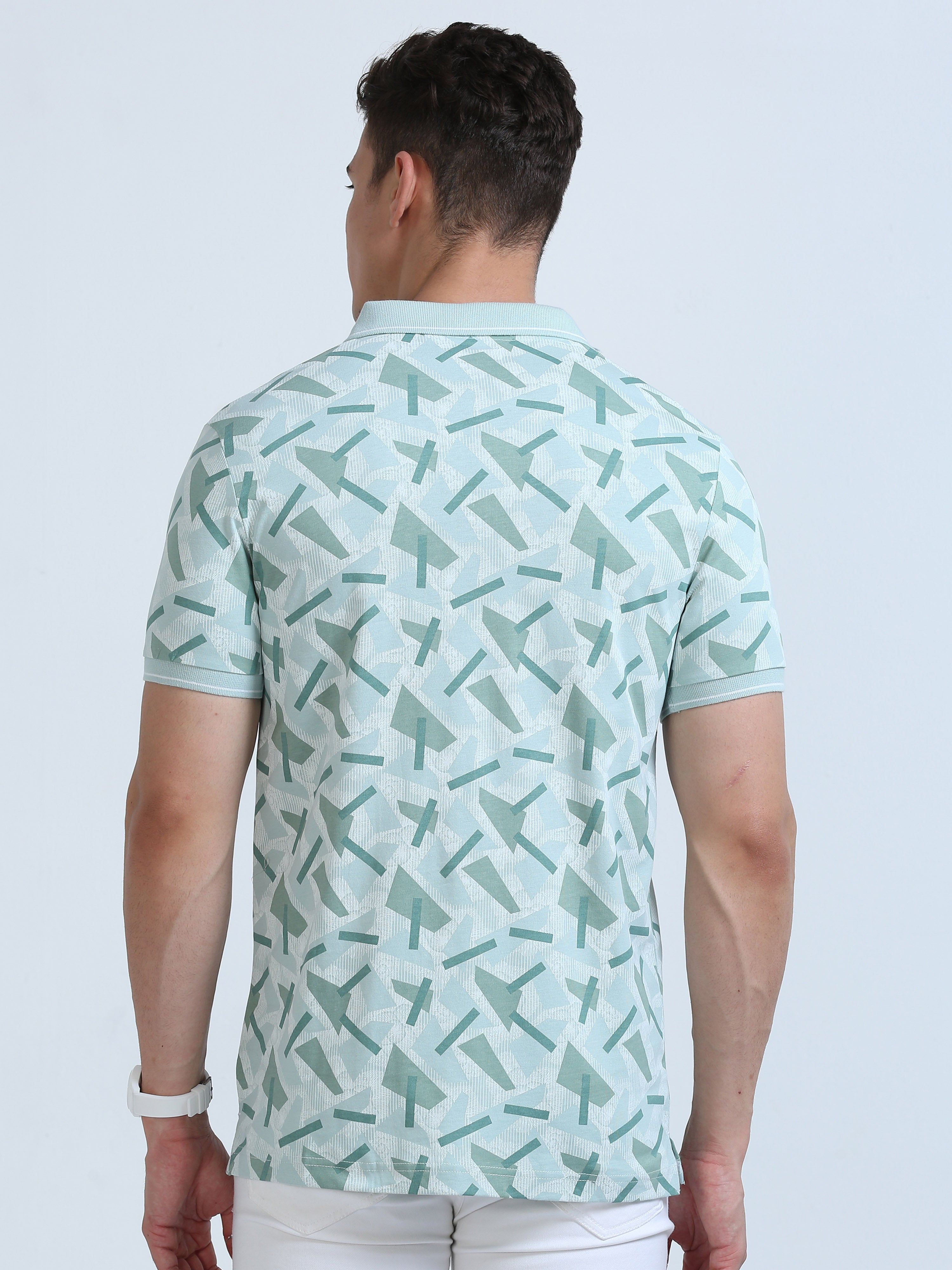 Classic Polo Men's Polo Neck Cotton Lt.Green Slim Fit Printed T-Shirt | BELLO-265 B SF P