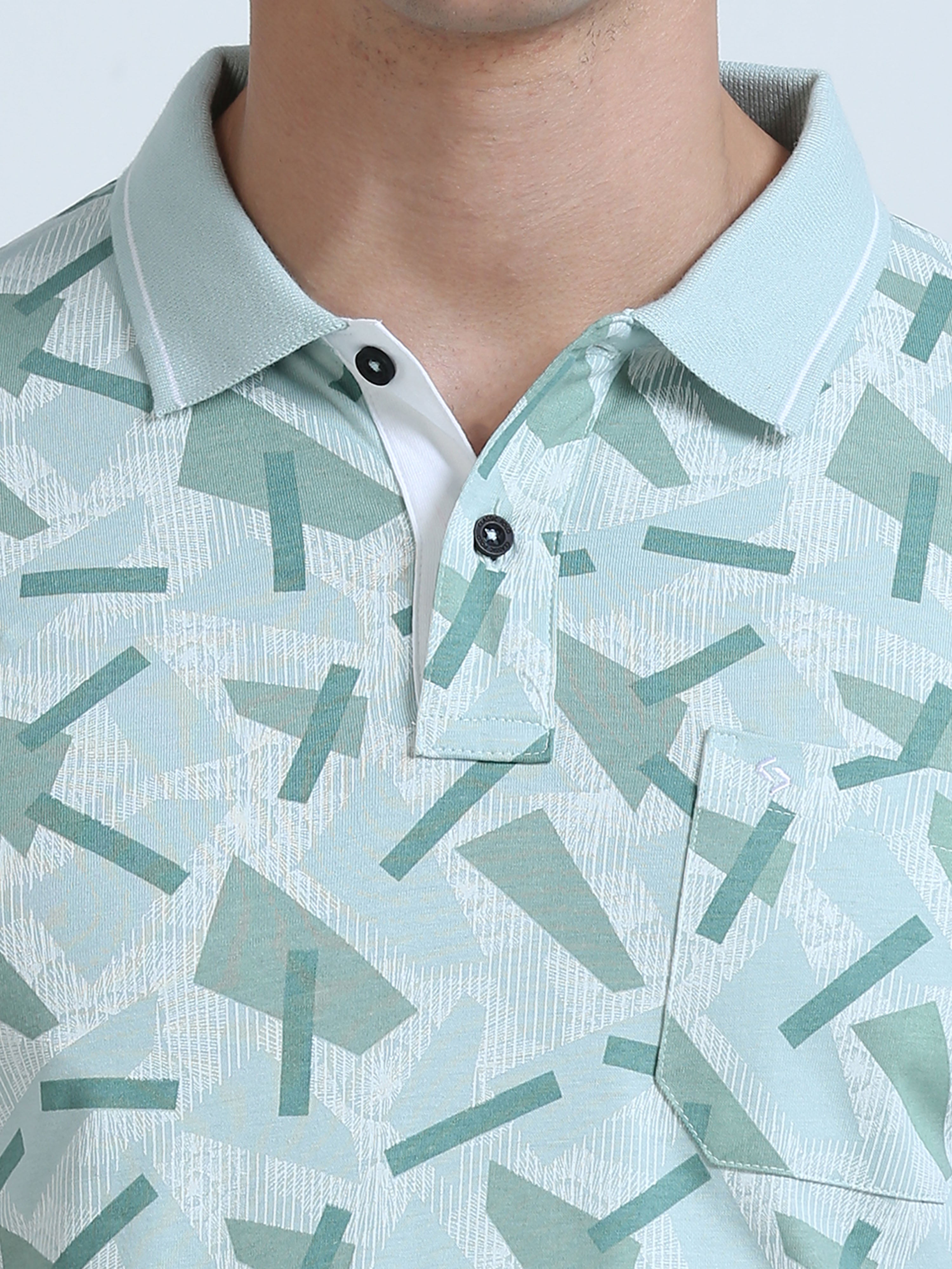 Classic Polo Men's Polo Neck Cotton Lt.Green Slim Fit Printed T-Shirt | BELLO-265 B SF P