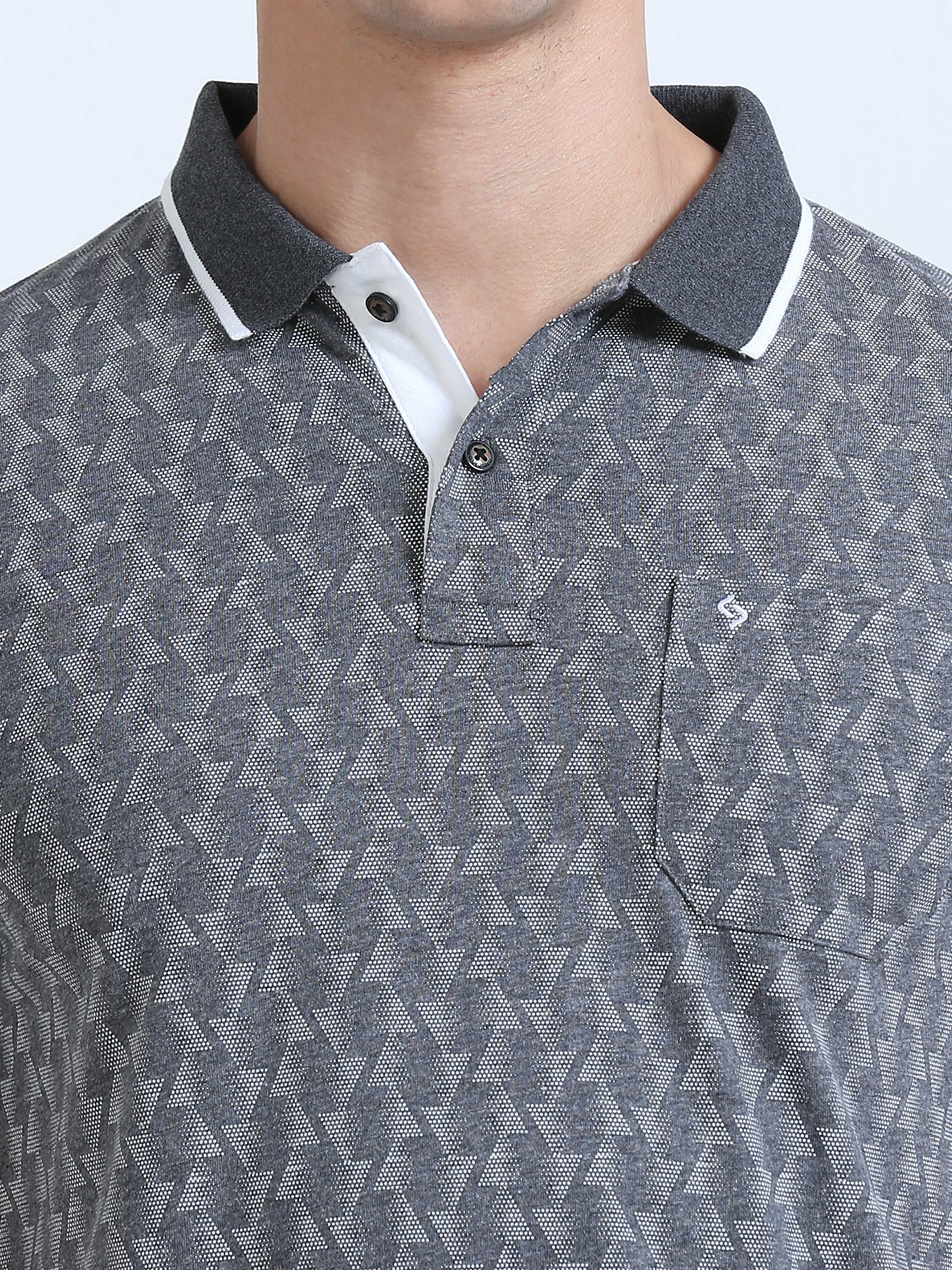 Classic Polo Men's Polo Neck Cotton Charcoal Grey Slim Fit Printed T-Shirt | BELLO-235 C SF P