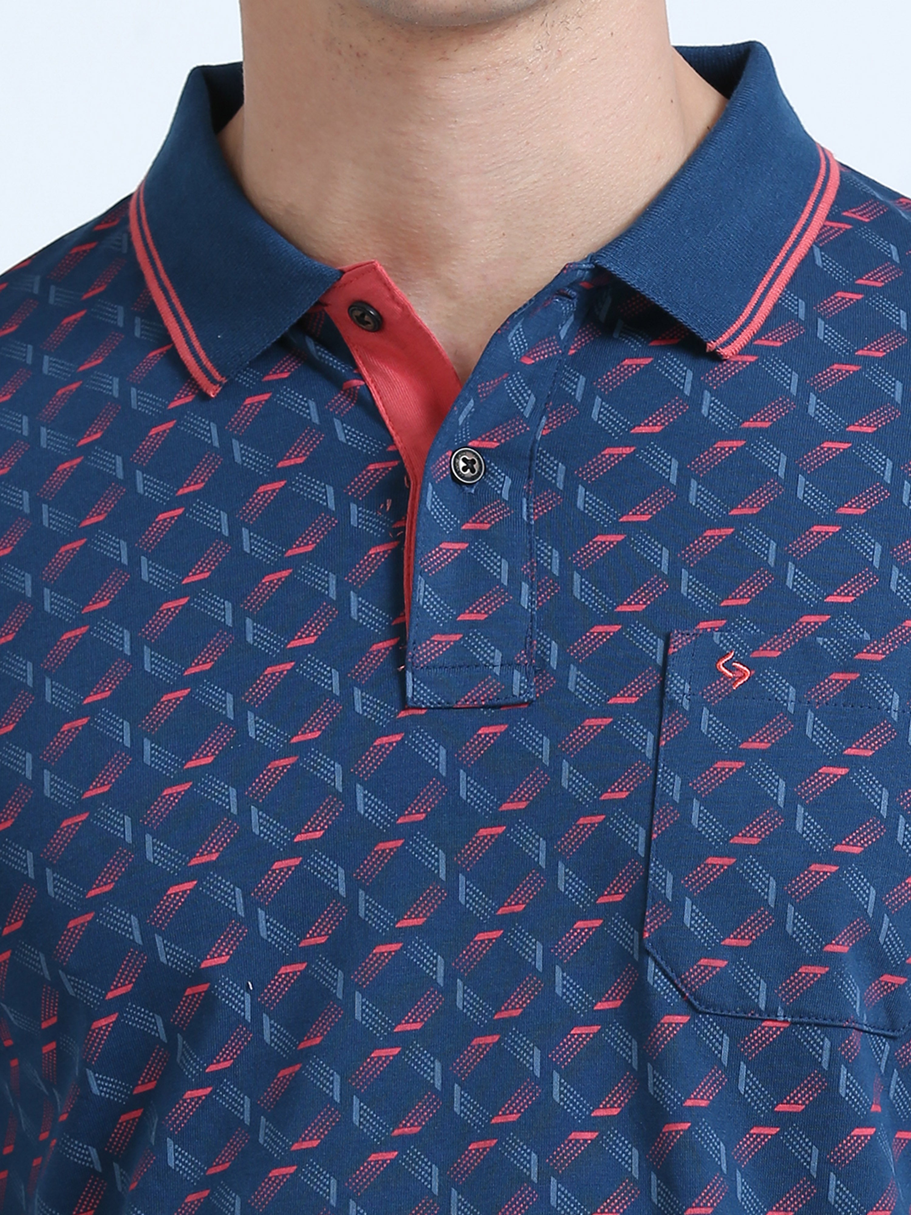 Classic Polo Men's Polo Neck Cotton Navy Blue Slim Fit Printed T-Shirt | BELLO-231 B SF P