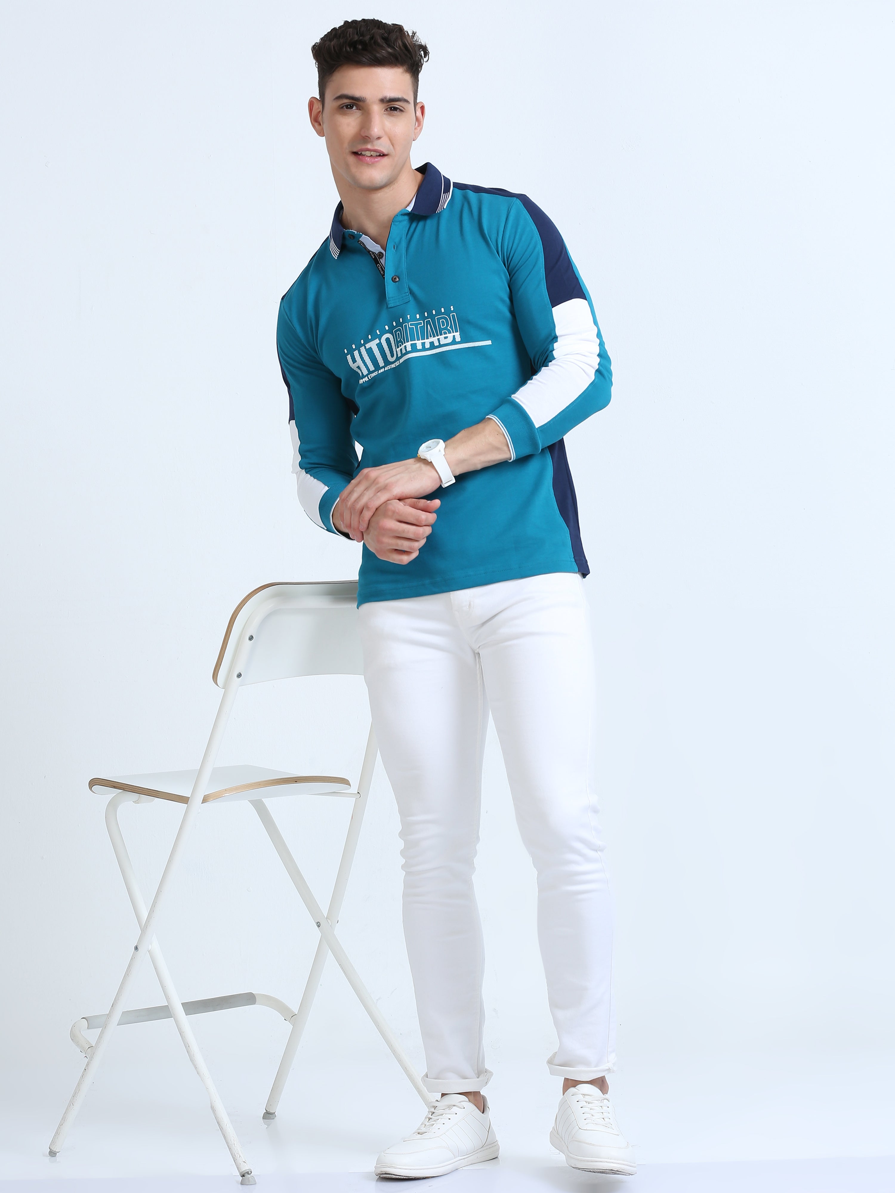 Classic Polo Men's Polo Neck Cotton Blue Slim Fit Printed T-Shirt | VERNO-324 A SF P